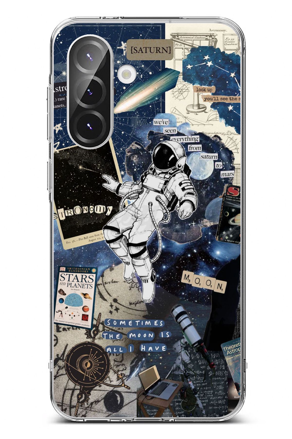 TechTree Galaxy A56 Uyumlu Retro Astronot Tasarımlı Şeffaf Silikon Kılıf