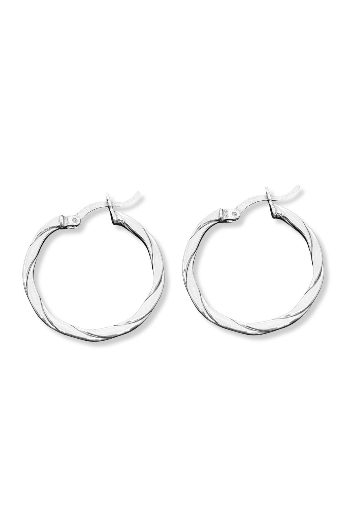 oya silver İnce Burmalı Gümüş Kadın Halka Küpe 2.5x2.5CM
