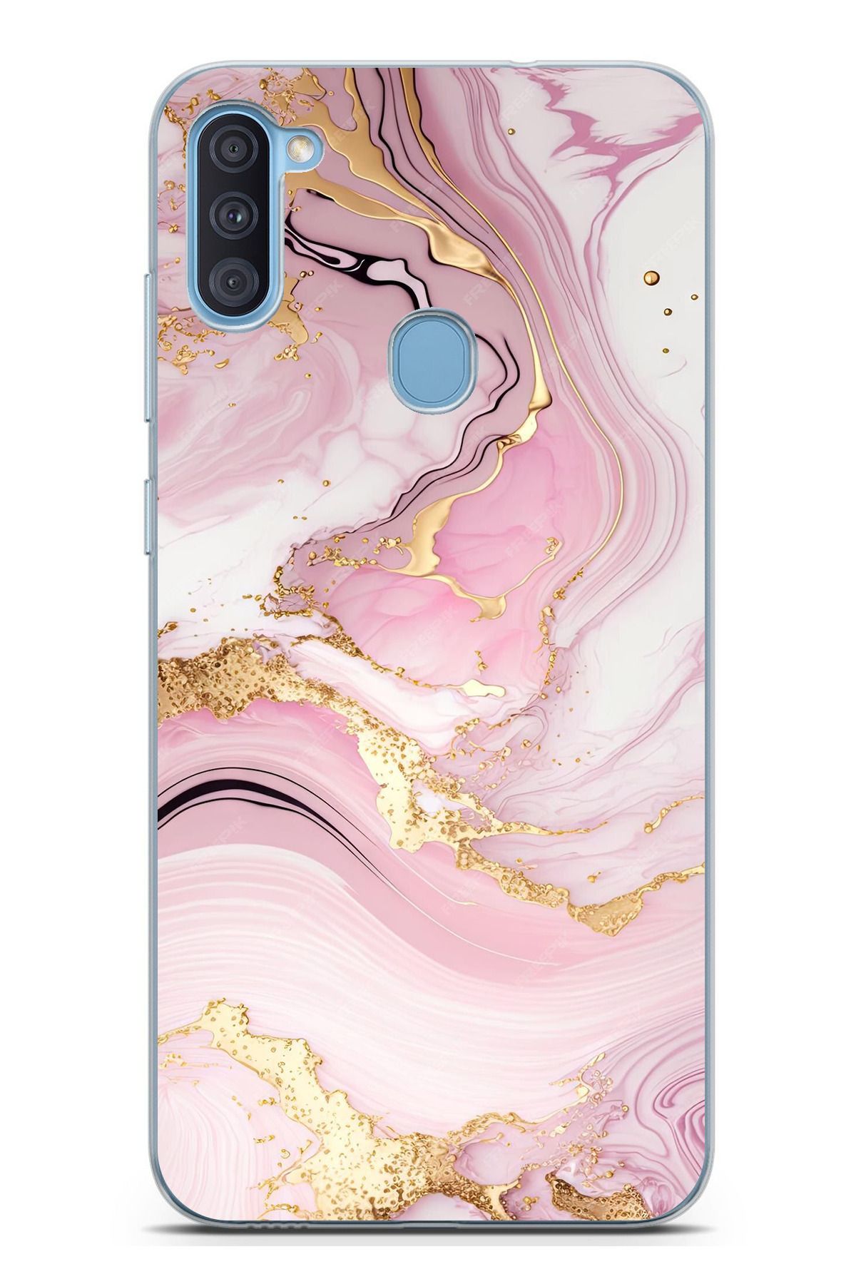 TechTree Galaxy A11 - M11 Uyumlu Pembe Mermer Şeffaf Silikon Kılıf