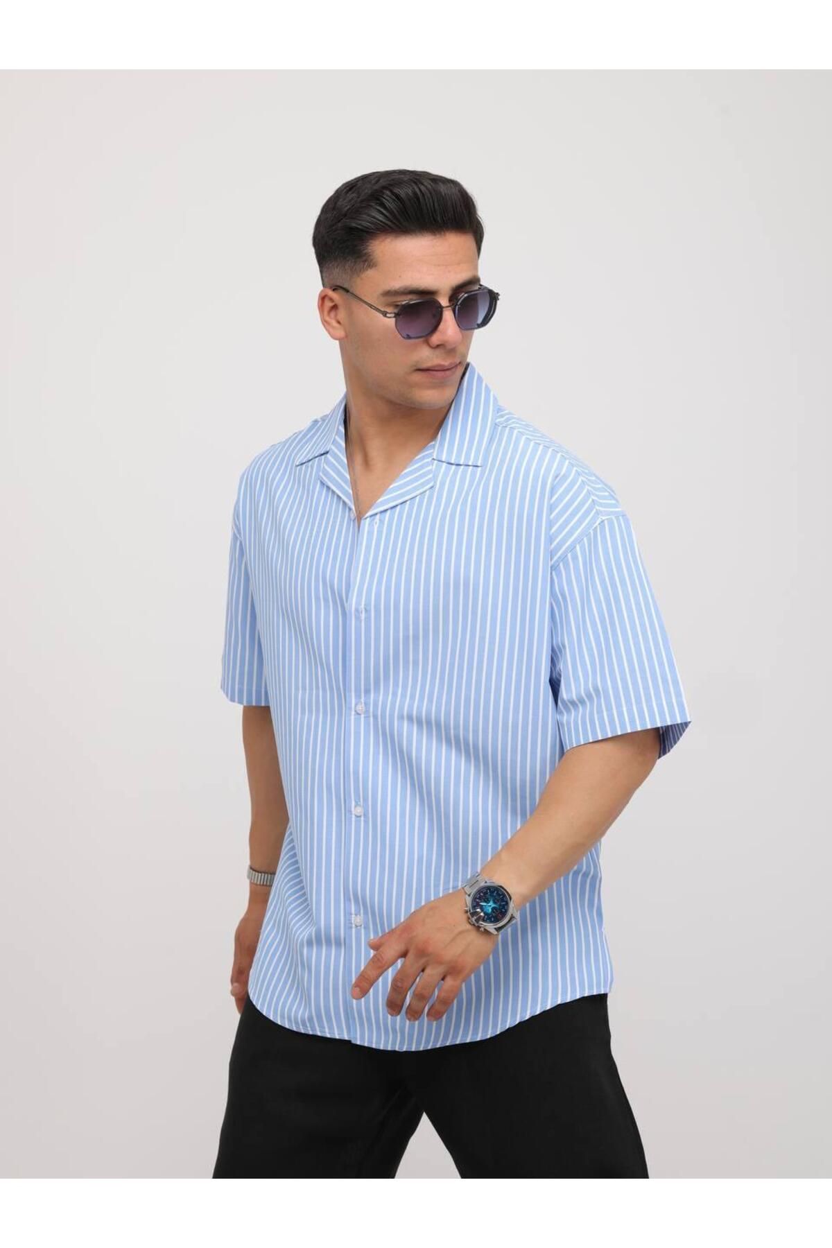 Alpha star Dokuma çizgili oversize gömlek