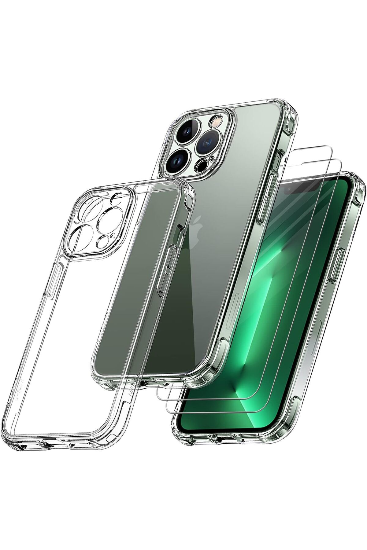 Rivor Apple iPhone 13 Pro Uyumlu Kılıf Kamera Çıkıntılı Şeffaf İnce Silikon Kapak + 9H Ekran Koruyucu Set