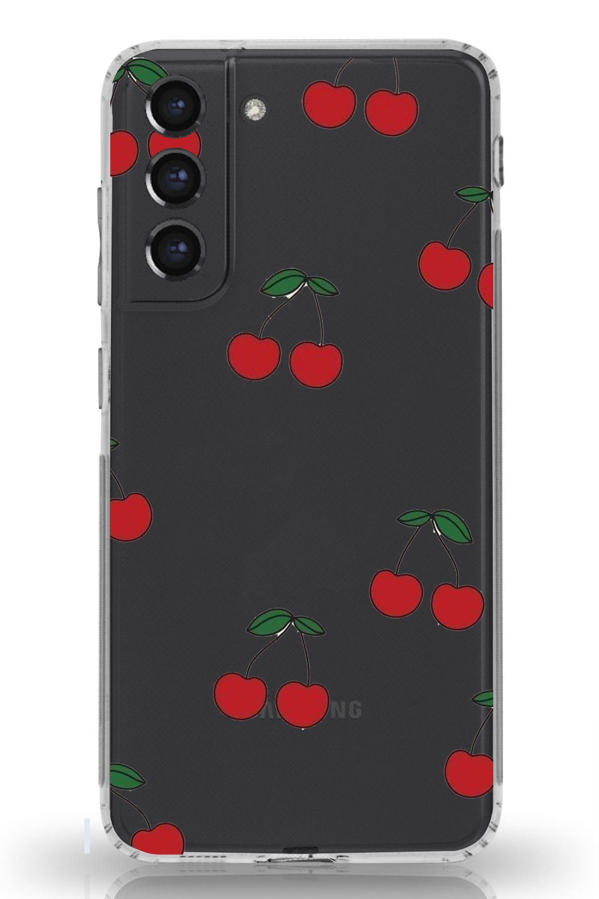 TechTree Galaxy S21 FE Uyumlu Kirazlar Tasarımlı Şeffaf Silikon Kılıf