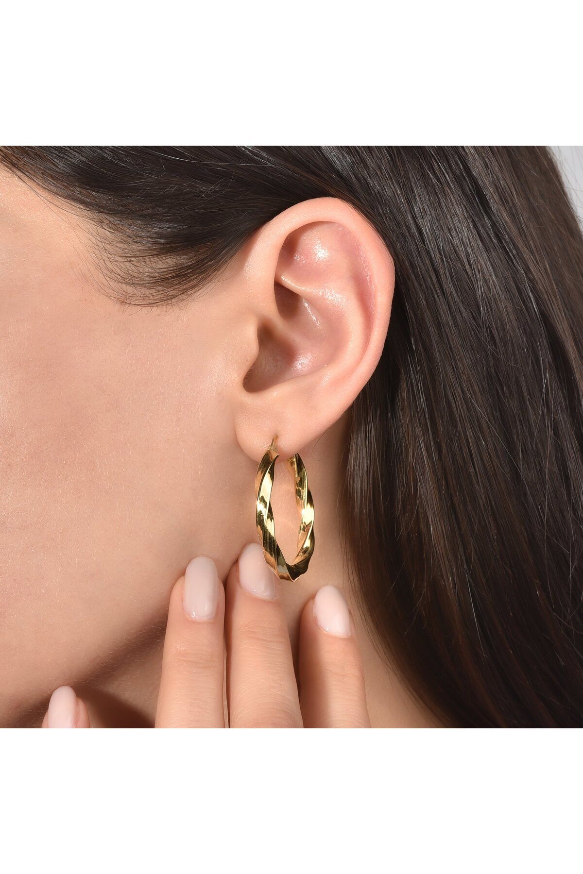 Nox Jewelry 14 Ayar Altın Kaplama Burgulu Halka Gümüş Küpe - E00293