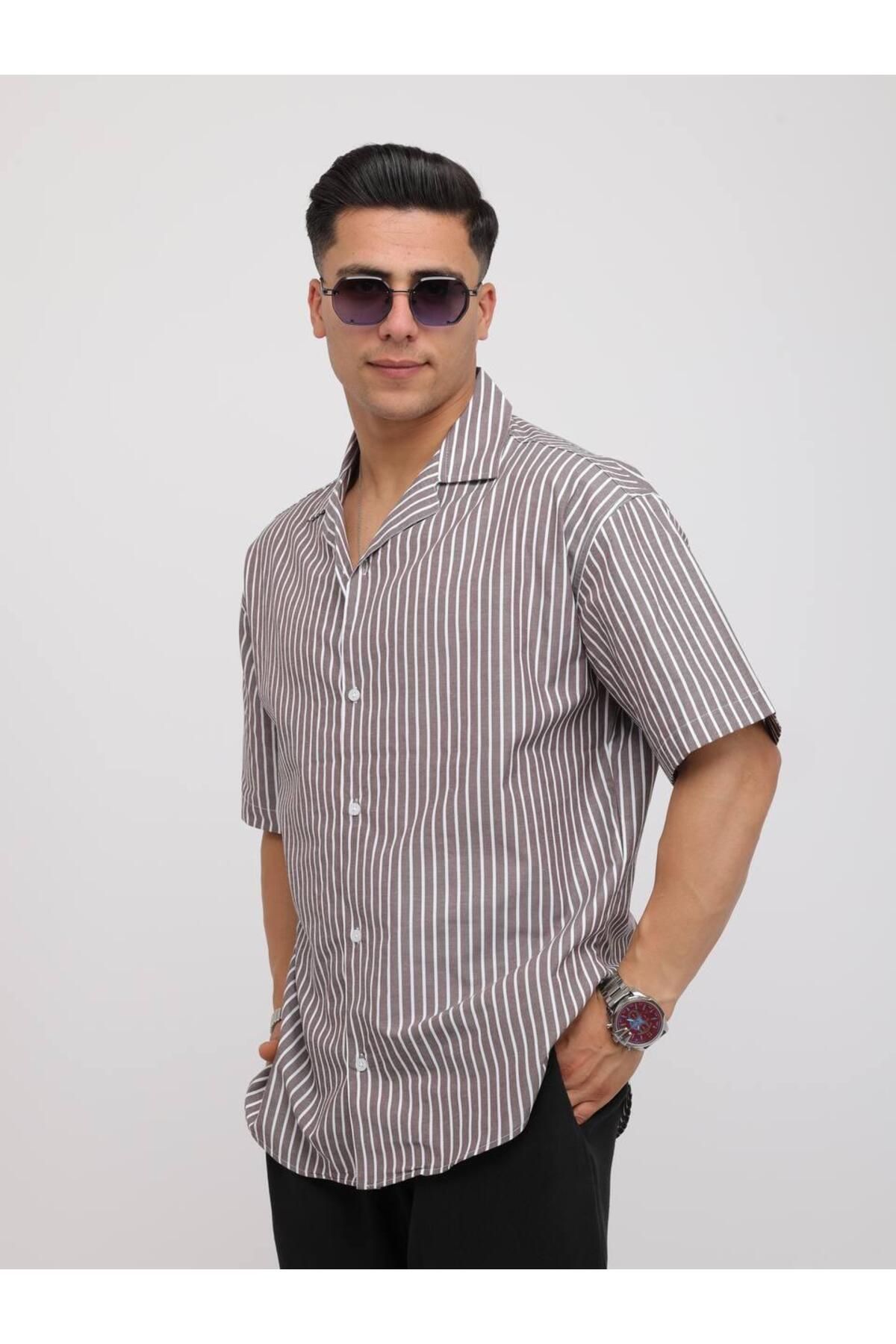Alpha star Dokuma çizgili oversize gömlek