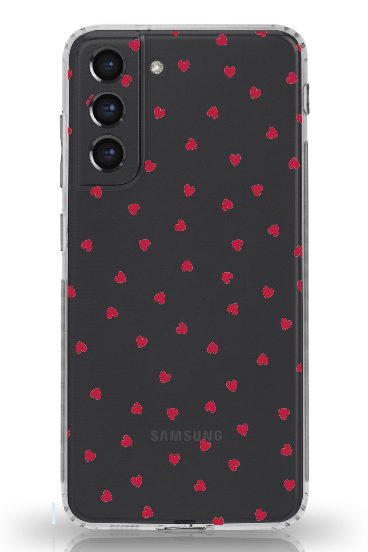 TechTree Galaxy S21 FE Uyumlu Kırmızı Kalpler Tasarımlı Şeffaf Silikon Kılıf