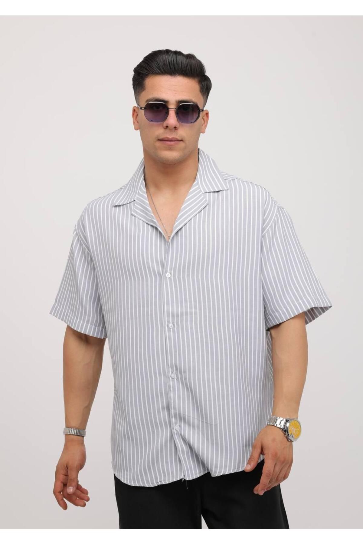 Alpha star Dokuma çizgili oversize gömlek