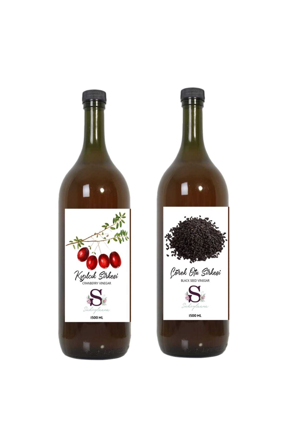 Süheylaana Doğal Kızılcık Sirkesi 1500 Ml - Doğal Çörek Otu Sirkesi 1500 Ml