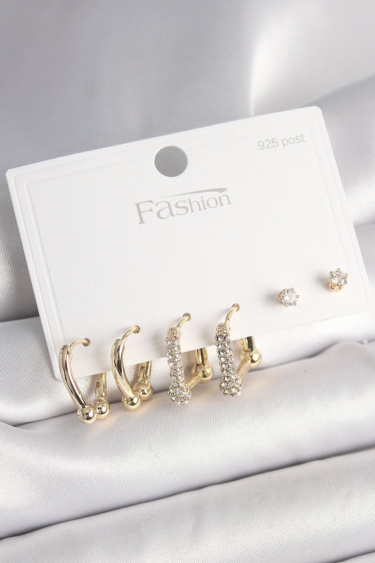 STYLE OF CARMEN 925 Ayar Gümüş Çivi Pirinç Gold Renk Tiffany Halka Model Kadın Küpe Seti