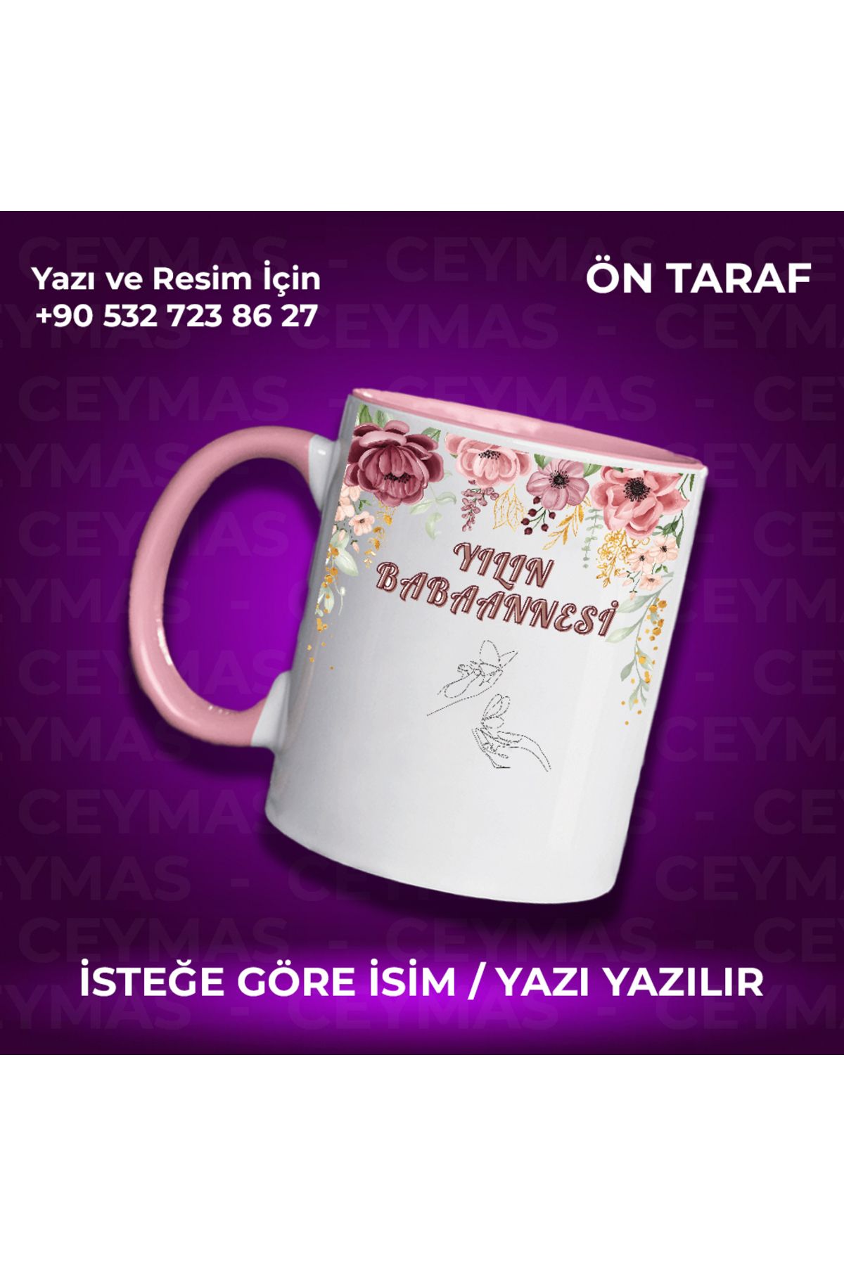 Ceymas Hediyelik Kişiye Özel İsimli Yılın Babaannesi Hediyelik Renkli Kupa Bardak