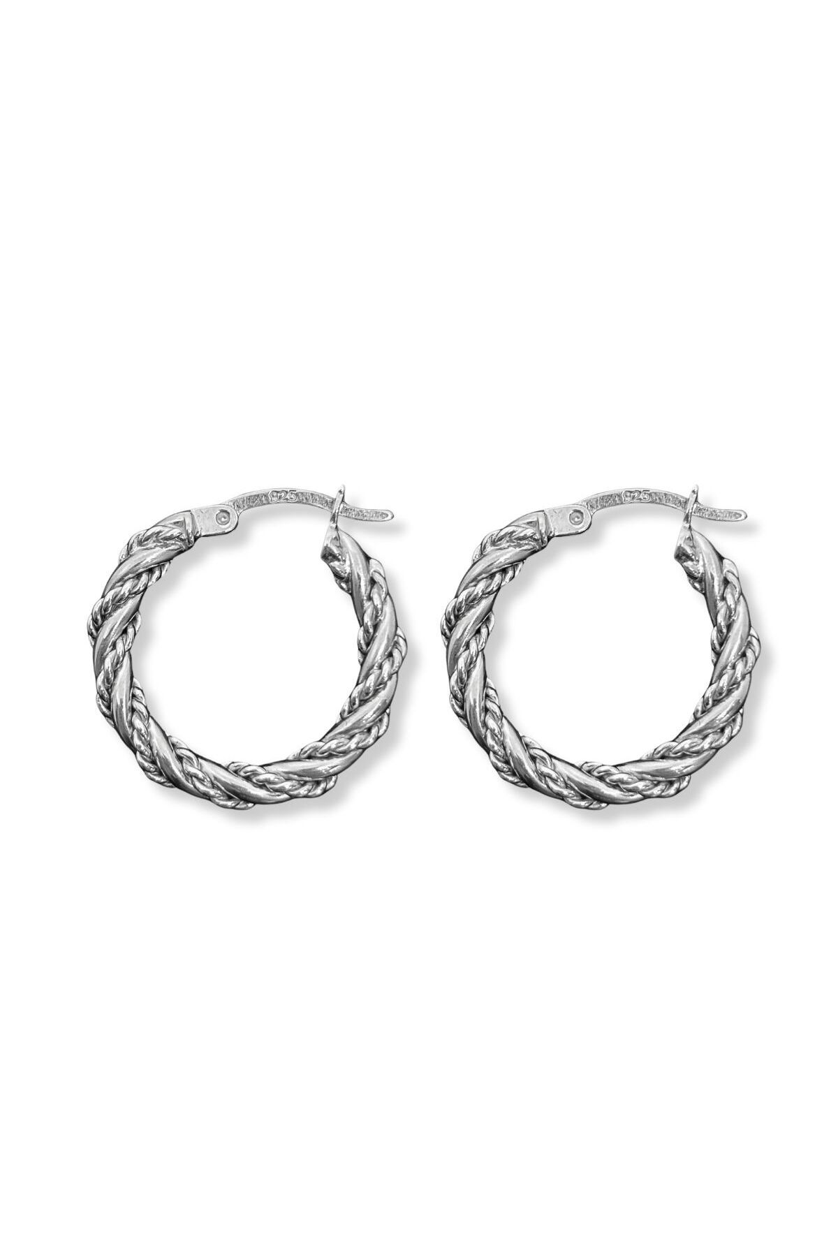 oya silver Örgü Gümüş Kadın Halka Küpe 2x2CM