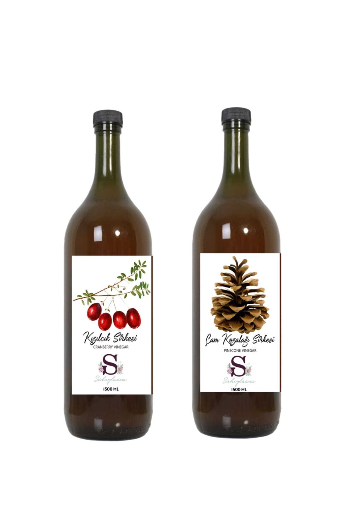 Süheylaana Doğal Kızılcık Sirkesi 1500 Ml - Doğal Çam Kozalağı Sirkesi 1500 Ml