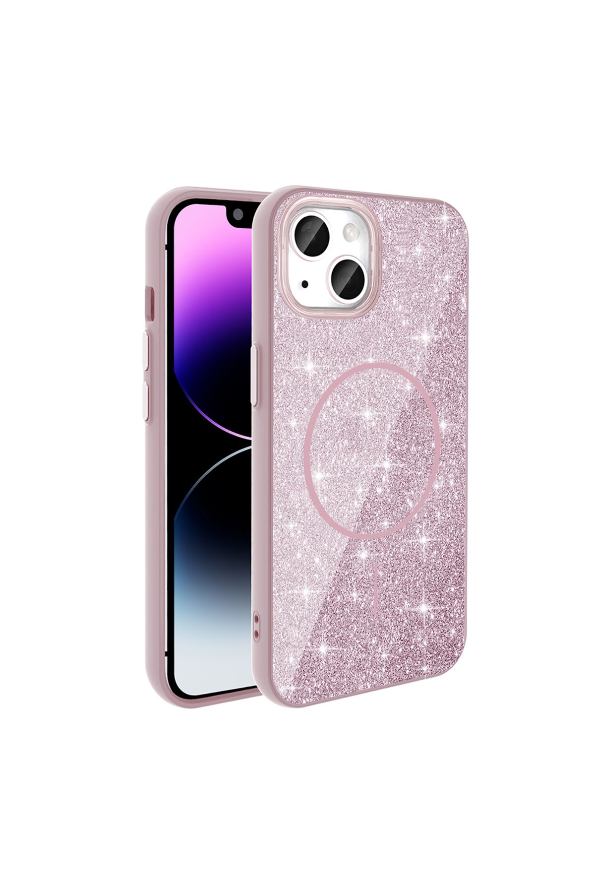 batuteknoloji Apple iPhone 13 Kılıf M-safe Şarj Özellikli Parlayan Simli Zore Okso Kapak
