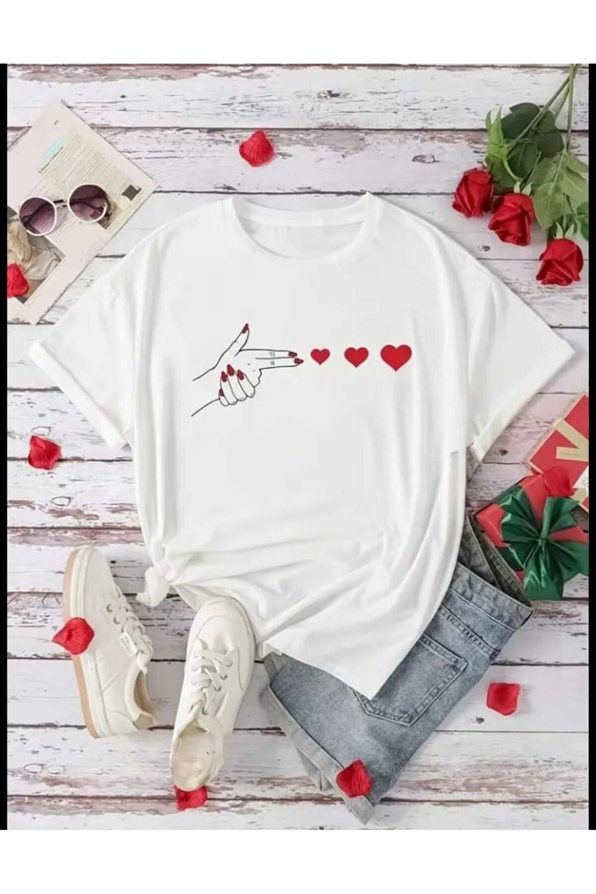 TekTarzz Unisex Kalp Atışı Baskı Tasarımlı Tshirt