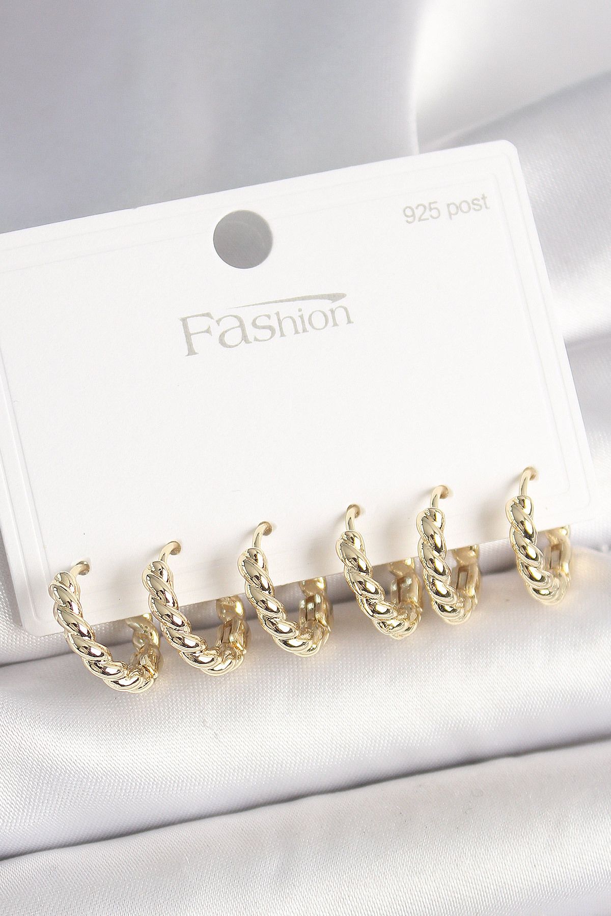 STYLE OF CARMEN 925 Ayar Gümüş Çivi Pirinç Gold Renk Sarmal Halka Model Kadın Küpe Seti