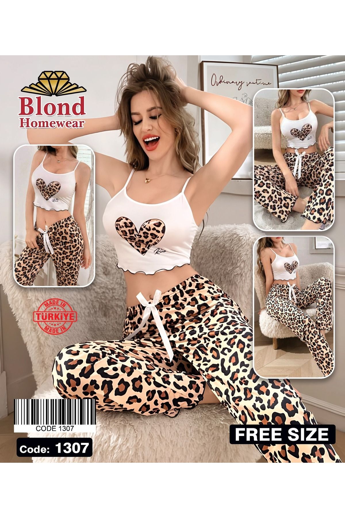 Wonder Girl WONDER GİRL ASKILI PANTOLON 2 Lİ TAKIM LEOPAR DESEN PİJAMA TAKIM LİKRA KUMAŞ
