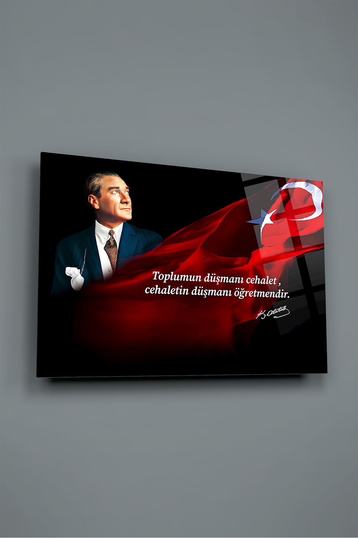 glassartdesign Atatürk Cam Tablo 140-Bayrak Tablosu-Vatan Tablosu-Okul Tablosu