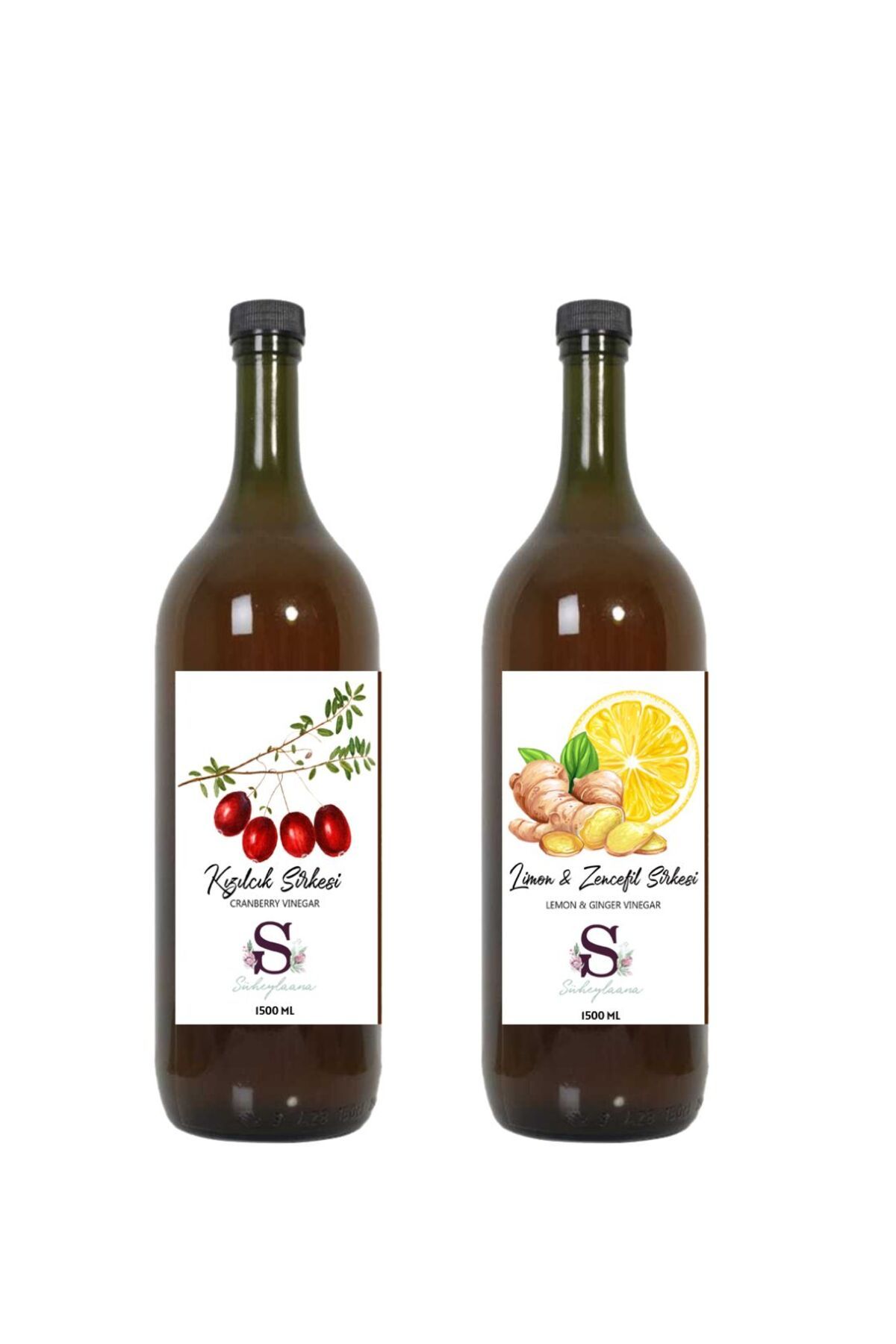 Süheylaana Doğal Kızılcık Sirkesi 1500 Ml - Doğal Limon & Zencefil Sirkesi 1500 Ml