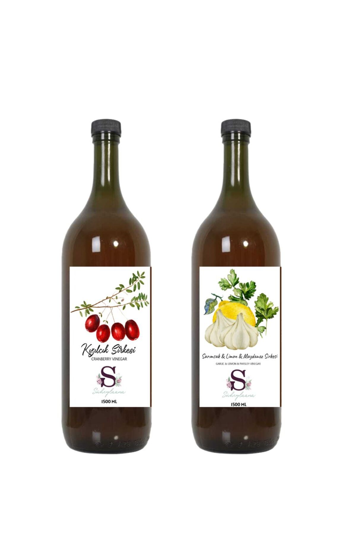 Süheylaana Doğal Kızılcık Sirkesi 1500 Ml - Doğal Sarımsak & Limon & Maydanoz Sirkesi 1500 Ml