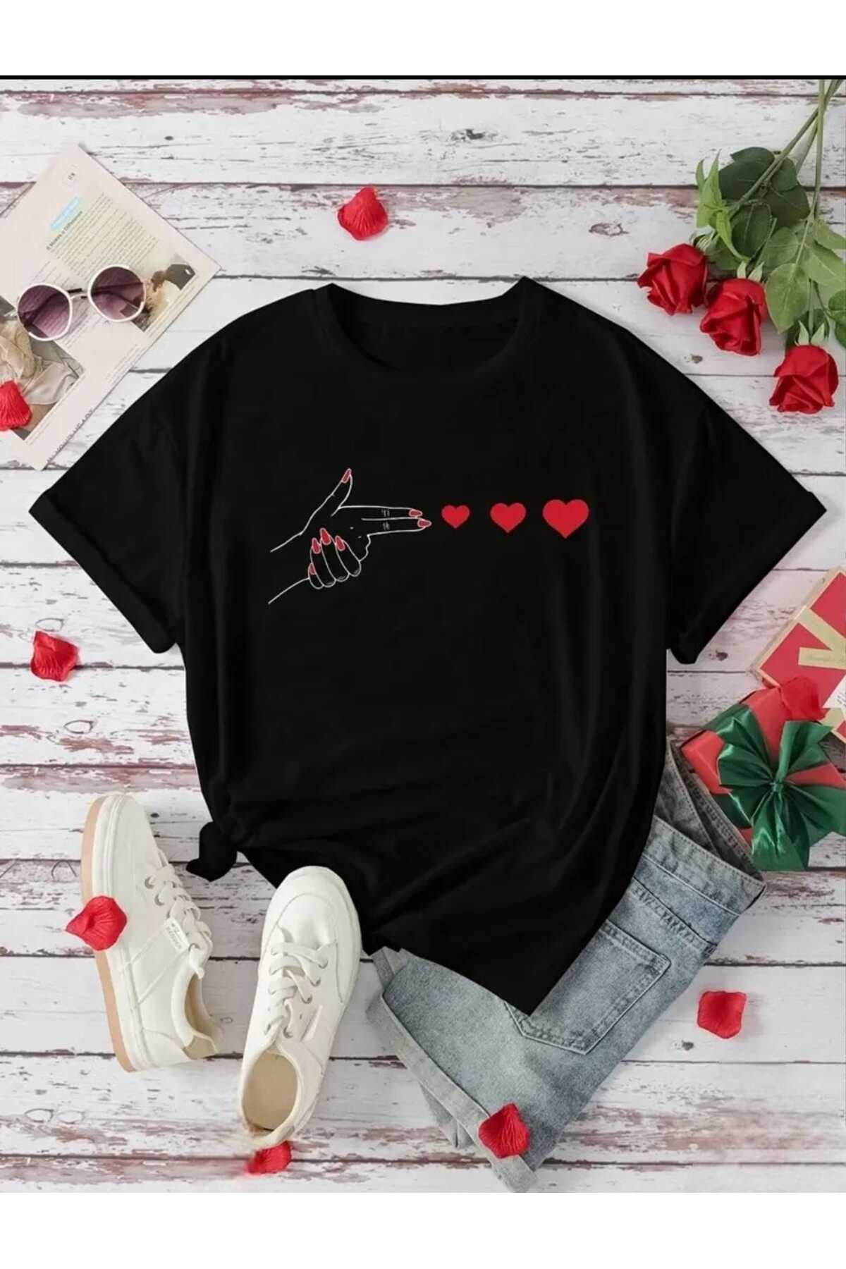 TekTarzz Unisex Kalp Atışı Baskı Tasarımlı Tshirt
