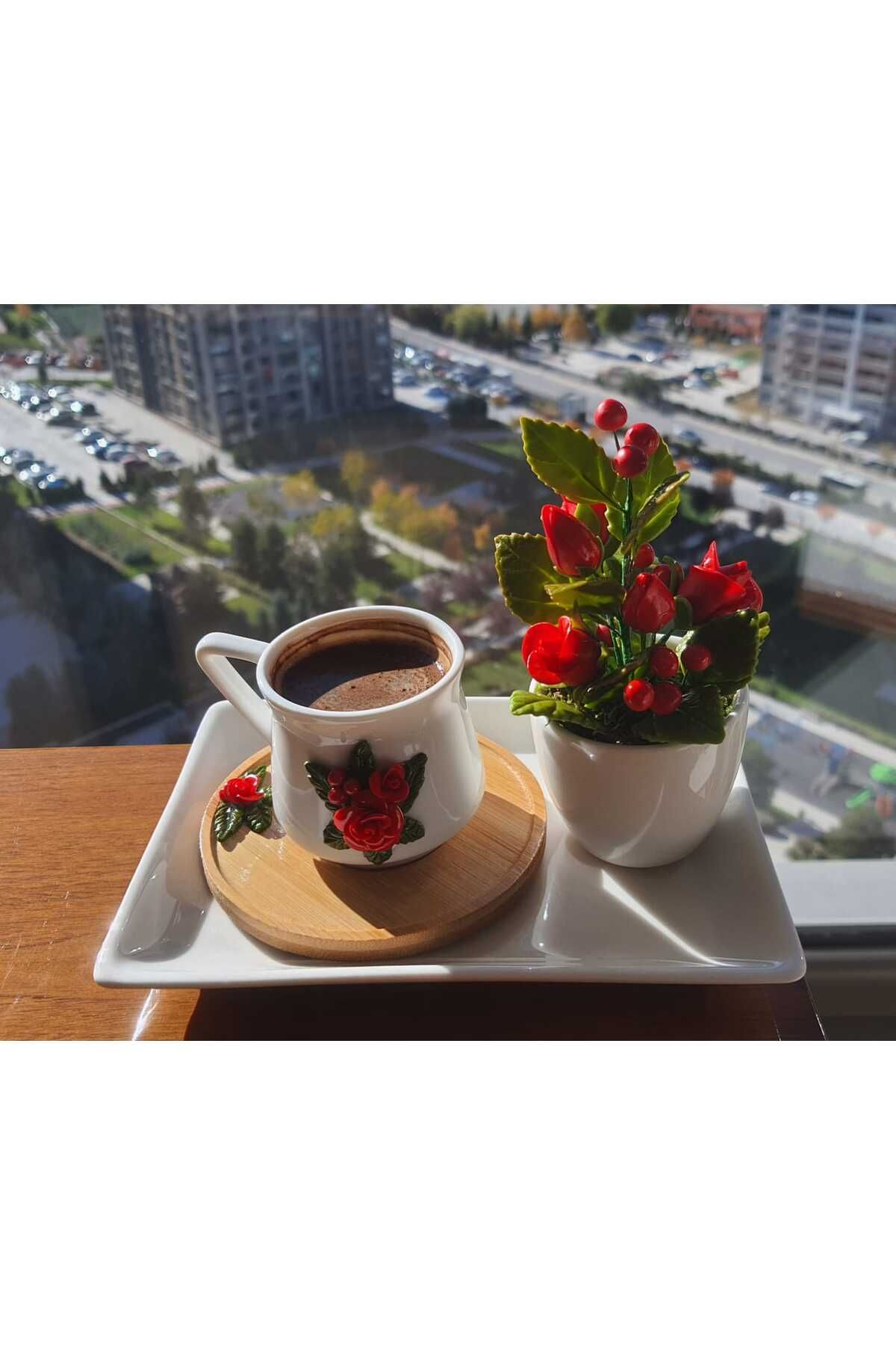 Style ANNELER GÜNÜNE ÖZEL ÇİÇEKLİ KAHVE SETİ EL YAPIMI SOĞUK PORSELEN