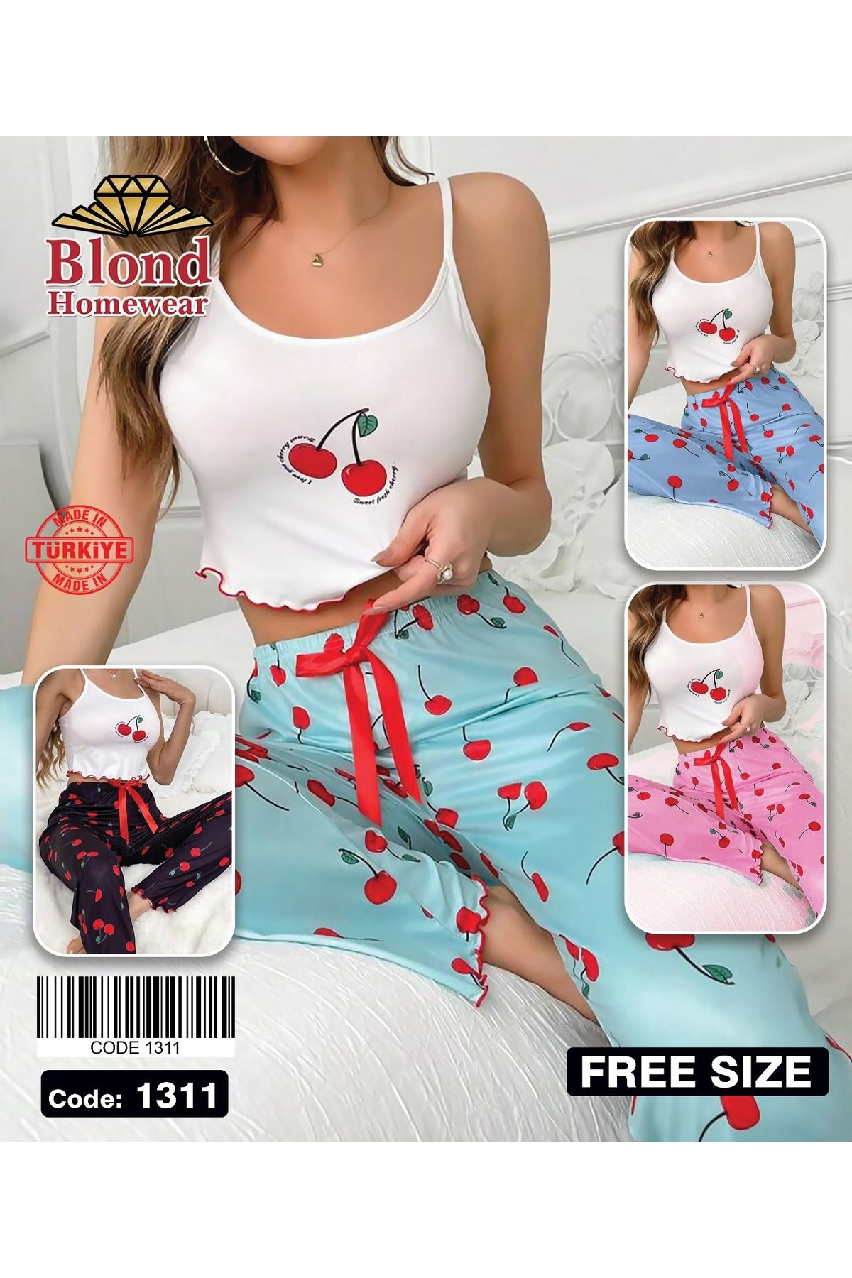 Wonder Girl WONDER GİRL ASKILI PANTOLON 2 Lİ TAKIM KİRAZ DESEN LİKRA KUMAŞ