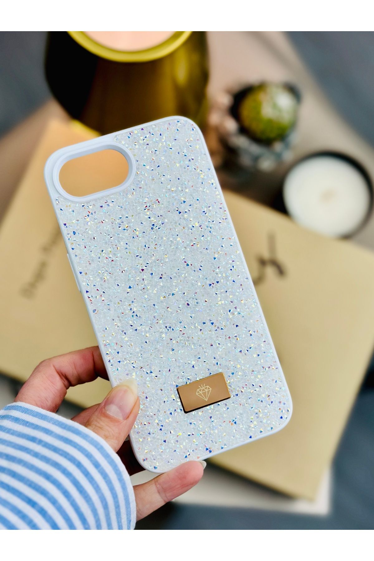 Go Aksesuar Iphone 16E Uyumlu ELMAS Tasarımlı Taşlı Işıltılı Parlak Pırlanta Silikon Kılıf