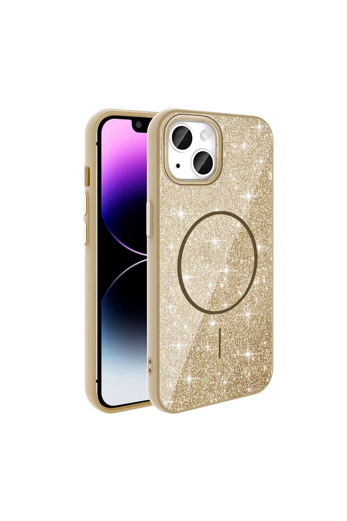 batuteknoloji Apple iPhone 13 Kılıf M-safe Şarj Özellikli Parlayan Simli Zore Okso Kapak