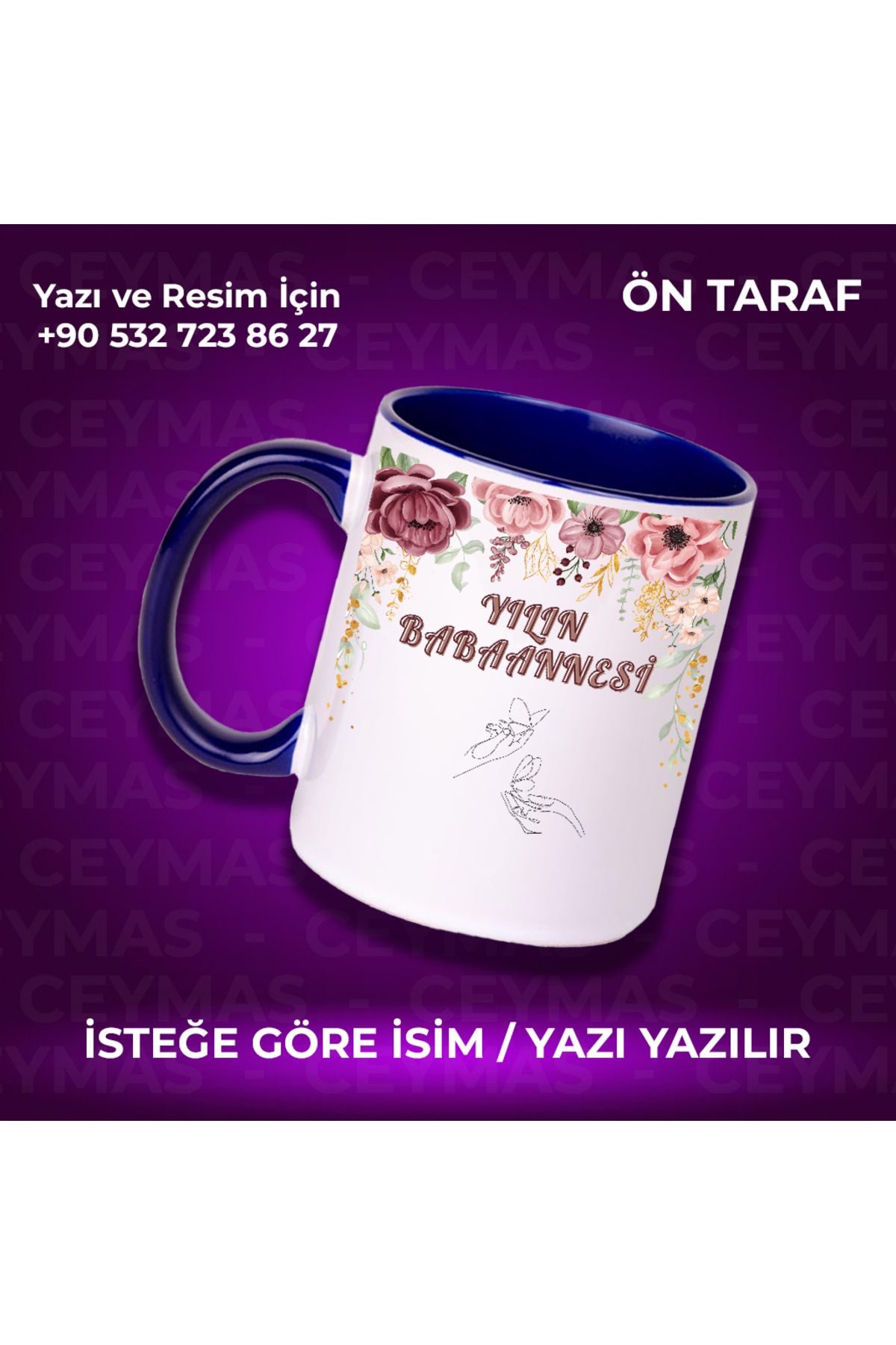 Ceymas Hediyelik Kişiye Özel İsimli Yılın Babaannesi Hediyelik Renkli Kupa Bardak