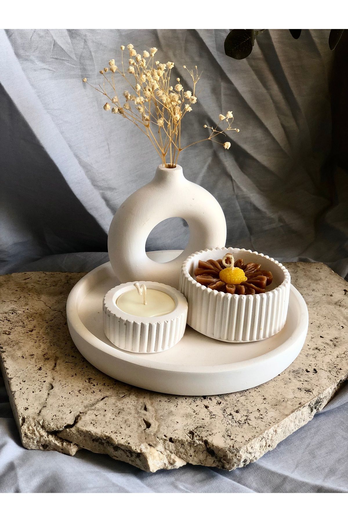 thiramis homeconcept Dekoratif Kahverengi Papatya Mum Set 4Parça