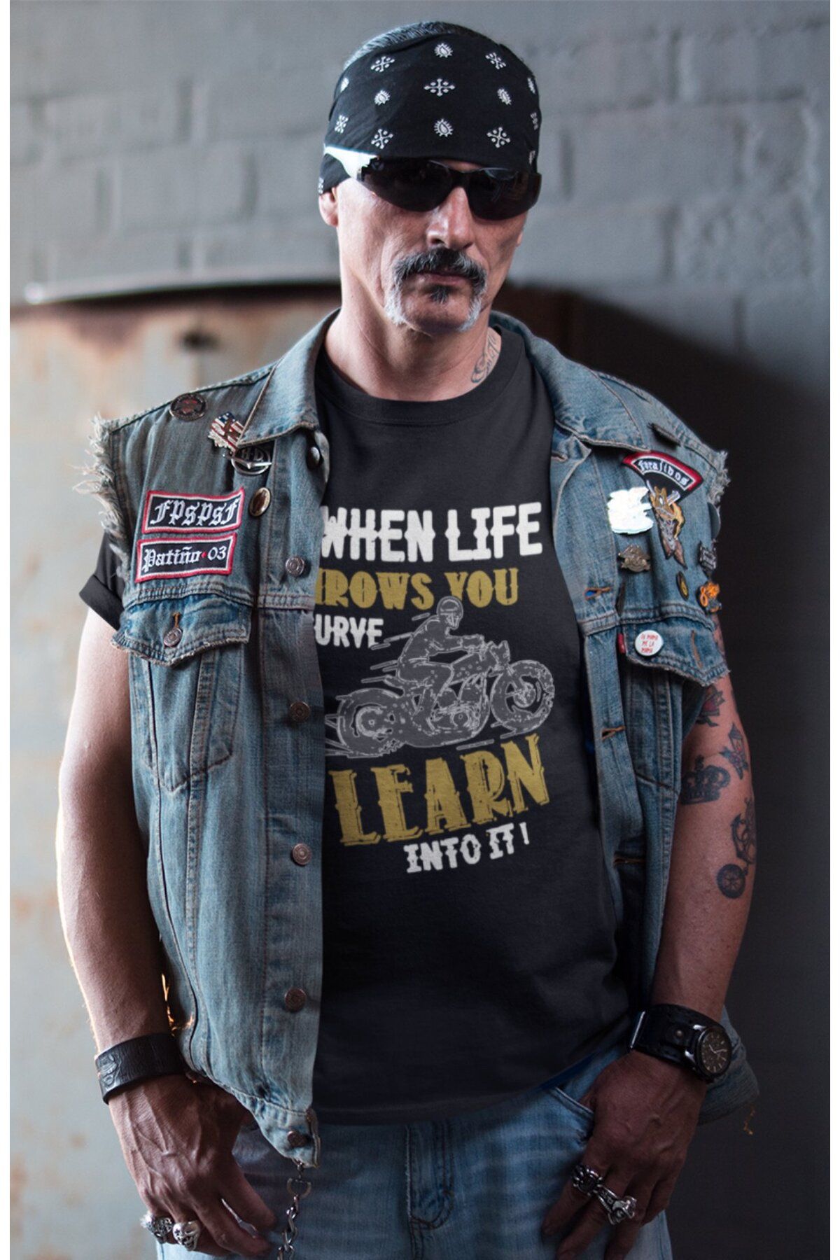 Fuddy Moda Unisex Yazılı Motosiklet Baskılı Tişört, Oversize Motocycle Temalı T-Shirt