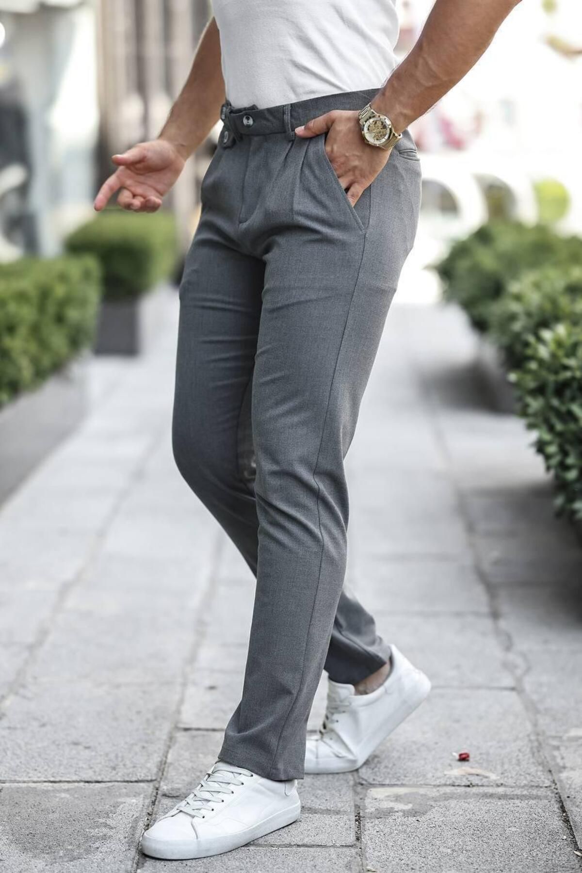 Alpha star Bez ayağı,kumaş,kemerli,regular kalıp jogger pantolon