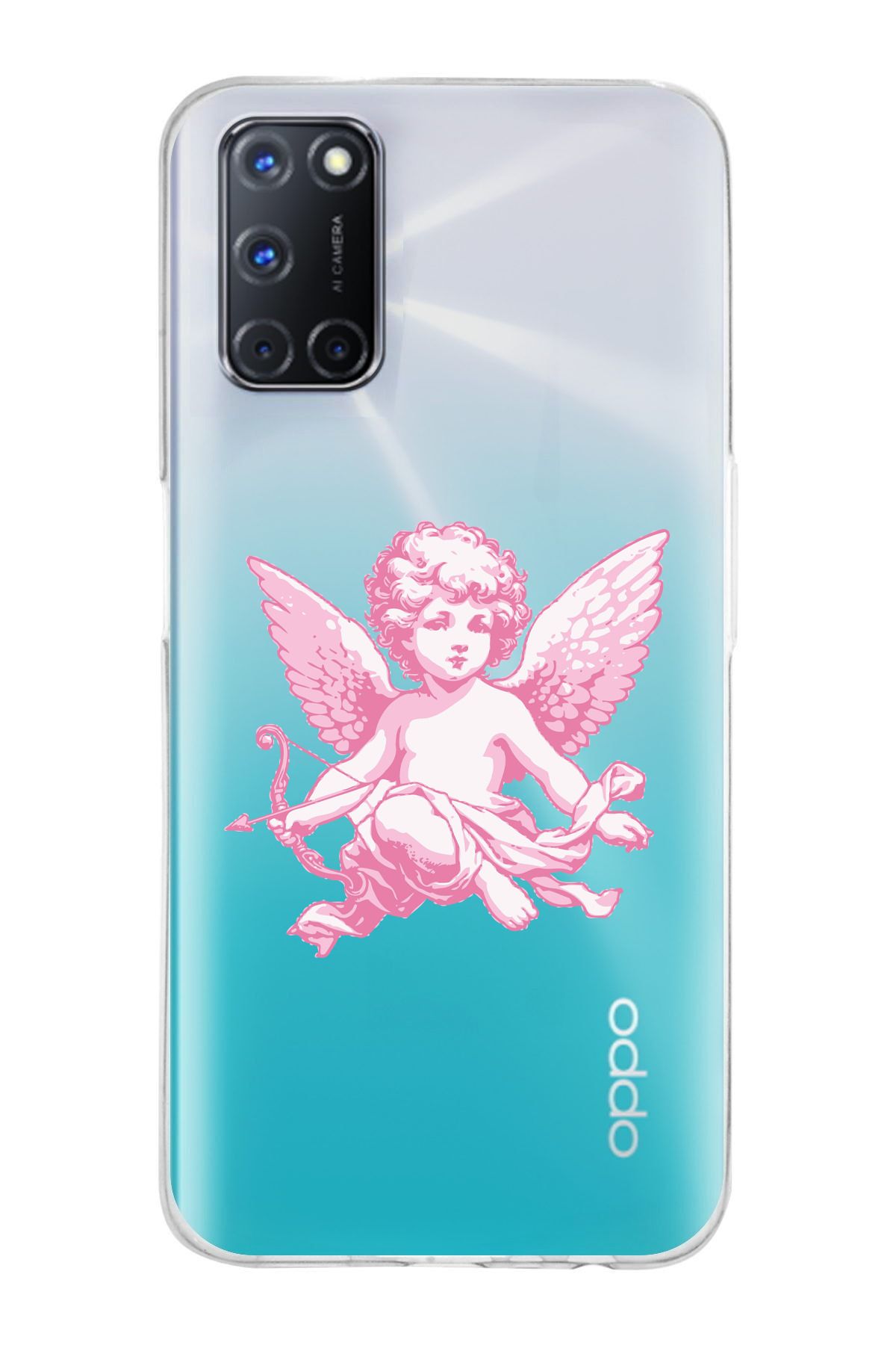moonset Oppo A52 / A72 / A92 Uyumlu Melek Tasarımlı Baskılı Şeffaf Telefon Kılıfı