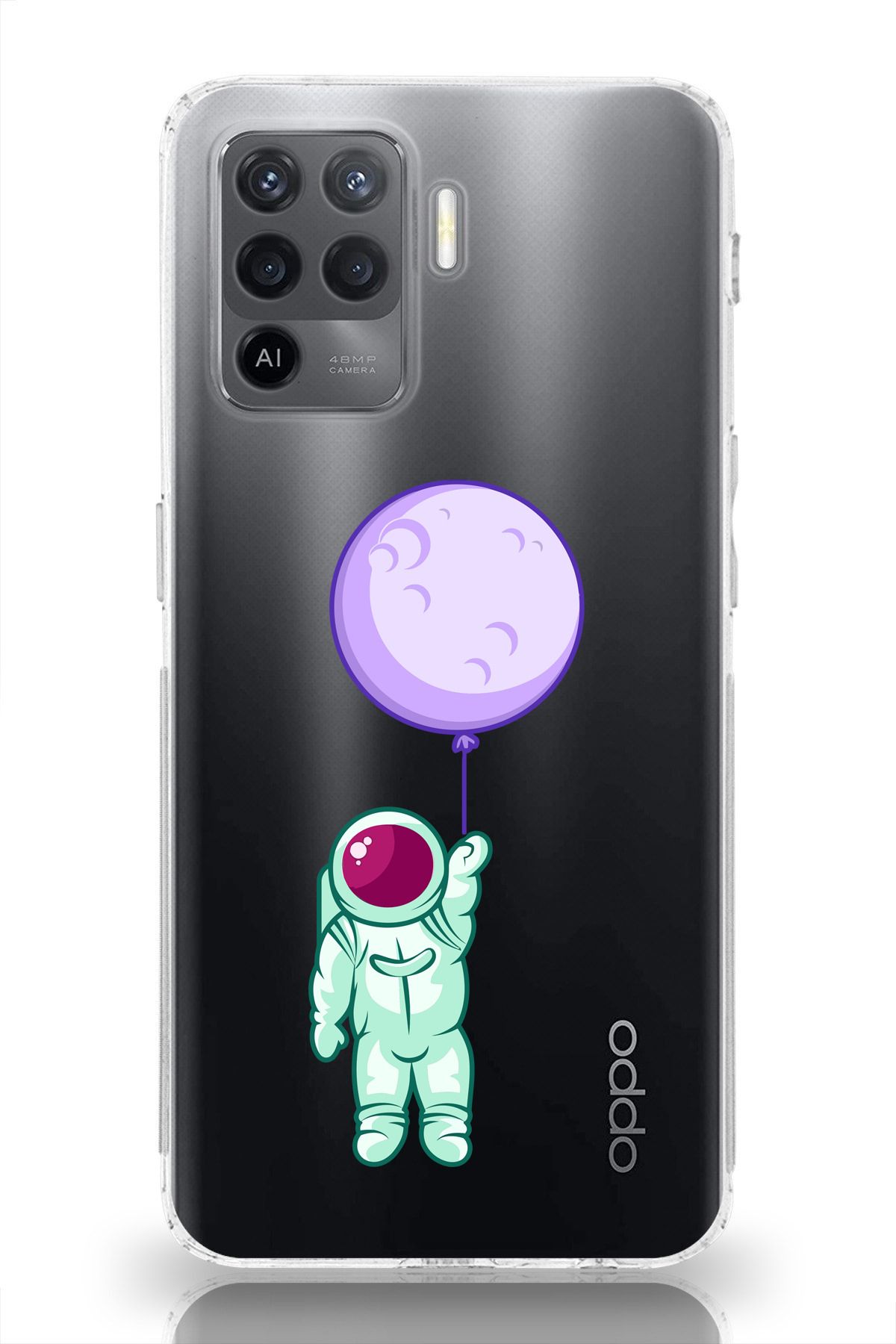 moonset Oppo Reno 5 Lite Uyumlu Astronot Tasarımlı Baskılı Şeffaf Telefon Kılıfı