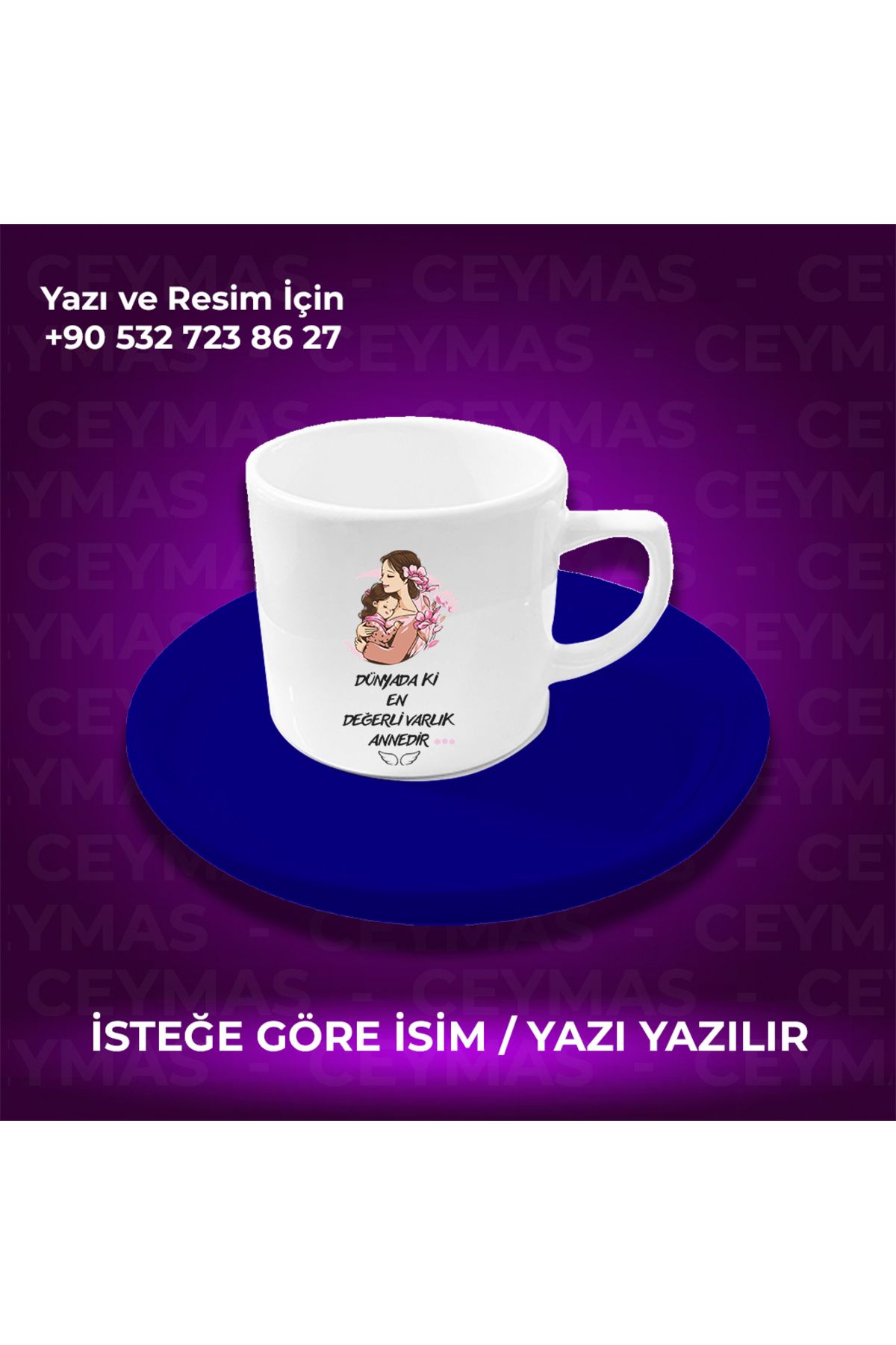 Ceymas Hediyelik Annelere Özel İsimli Anneler Günü Hediyelik Renkli Kupa Bardak