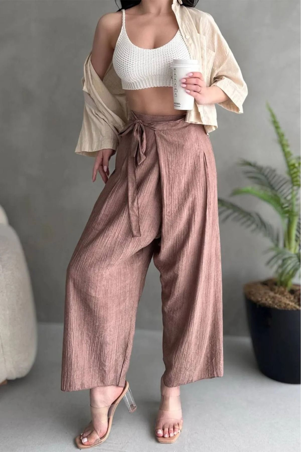 Nisa Luxury Boutique Kadın Yüksek Bel Bağlamalı Anvelop Kesim Şalvar Pantolon