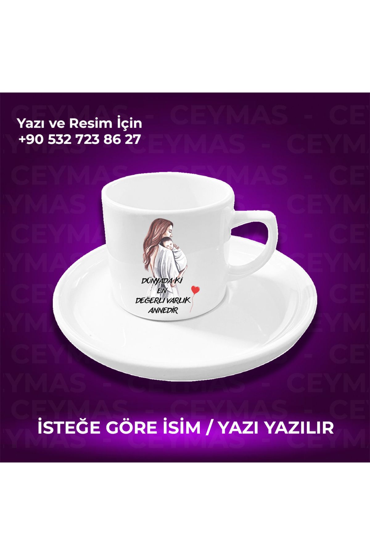 Ceymas Hediyelik Annelere Özel İsimli Anneler Günü Hediyelik Renkli Kupa Bardak