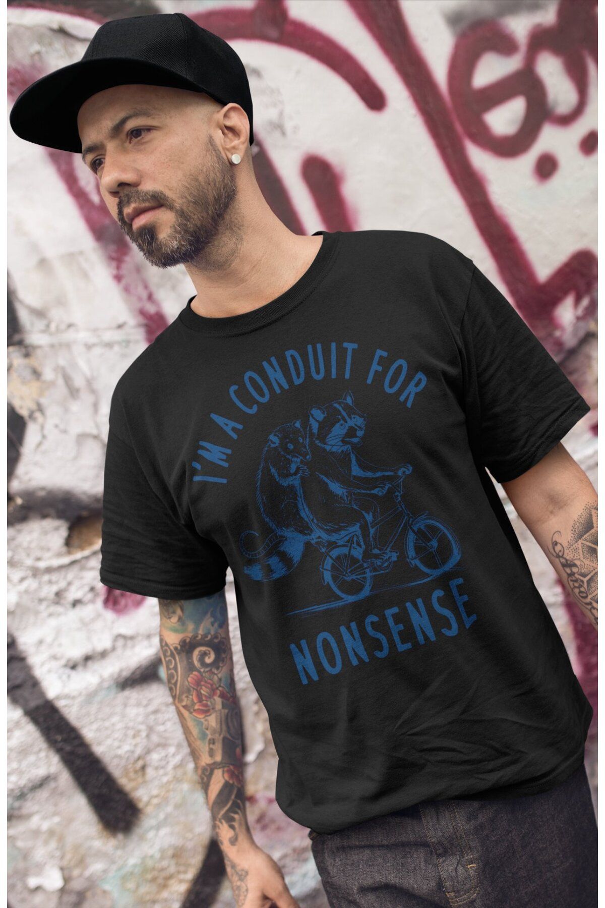 Fuddy Moda Unisex I'm A Conduit For Nonsense Baskılı Tişört, Oversize Motosiklet Temalı T-Shirt