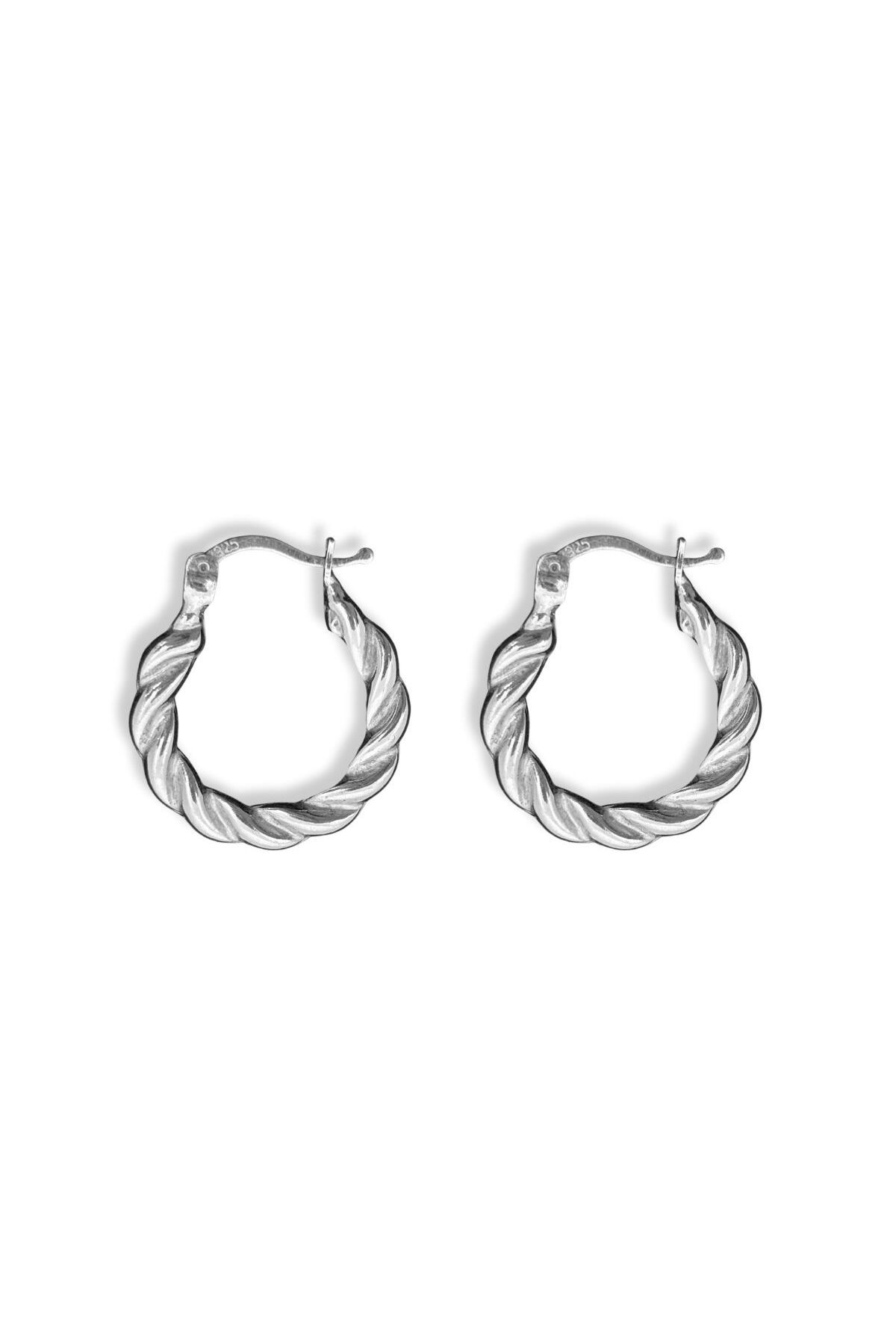 oya silver Elegant Hoop Gümüş Burgu Kadın Halka Küpe 2x2CM
