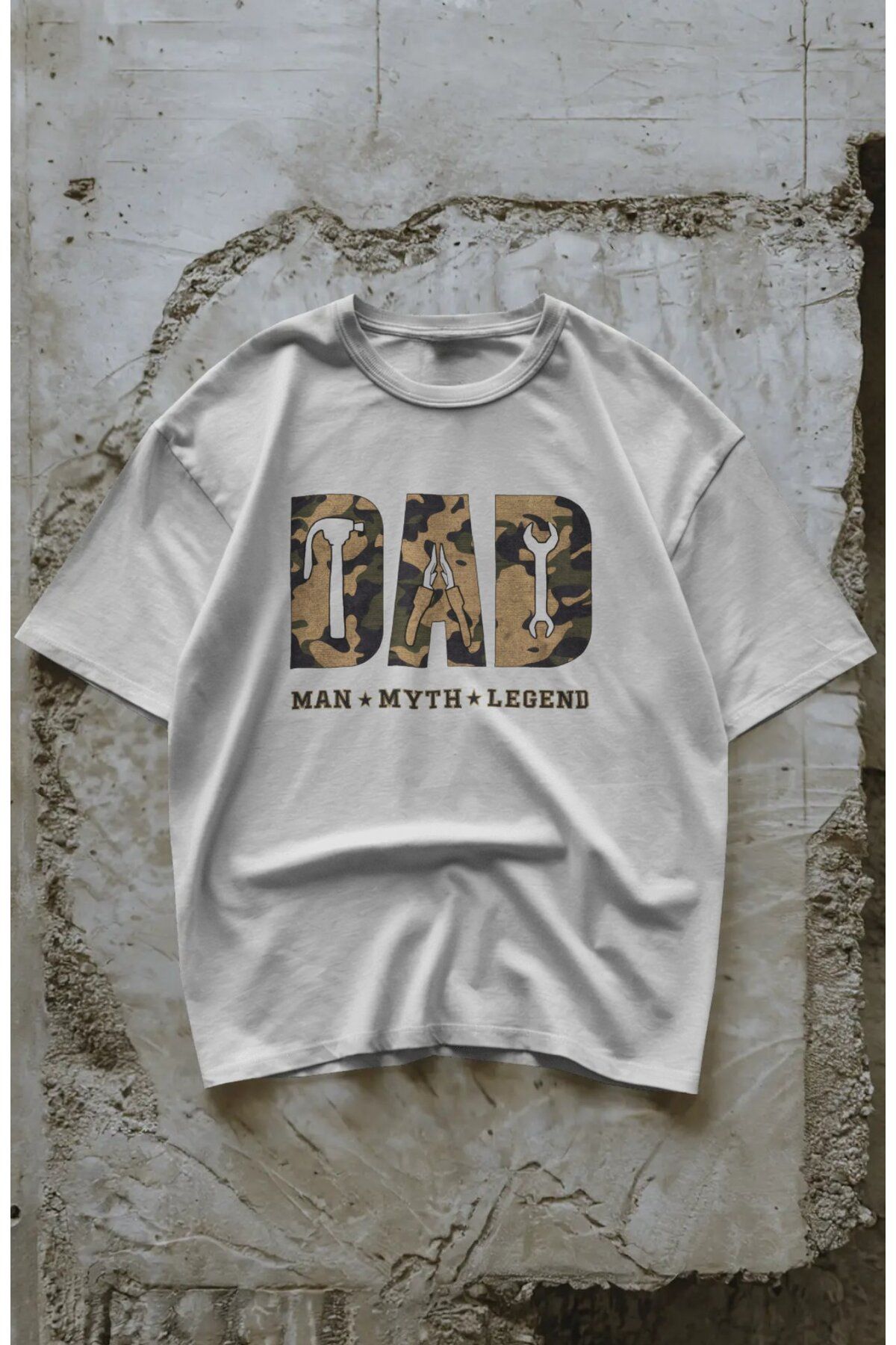 Fuddy Moda Kamuflaj Desenli Dad Baskılı Tişört, Oversize Babalar Günü Temalı T-Shirt