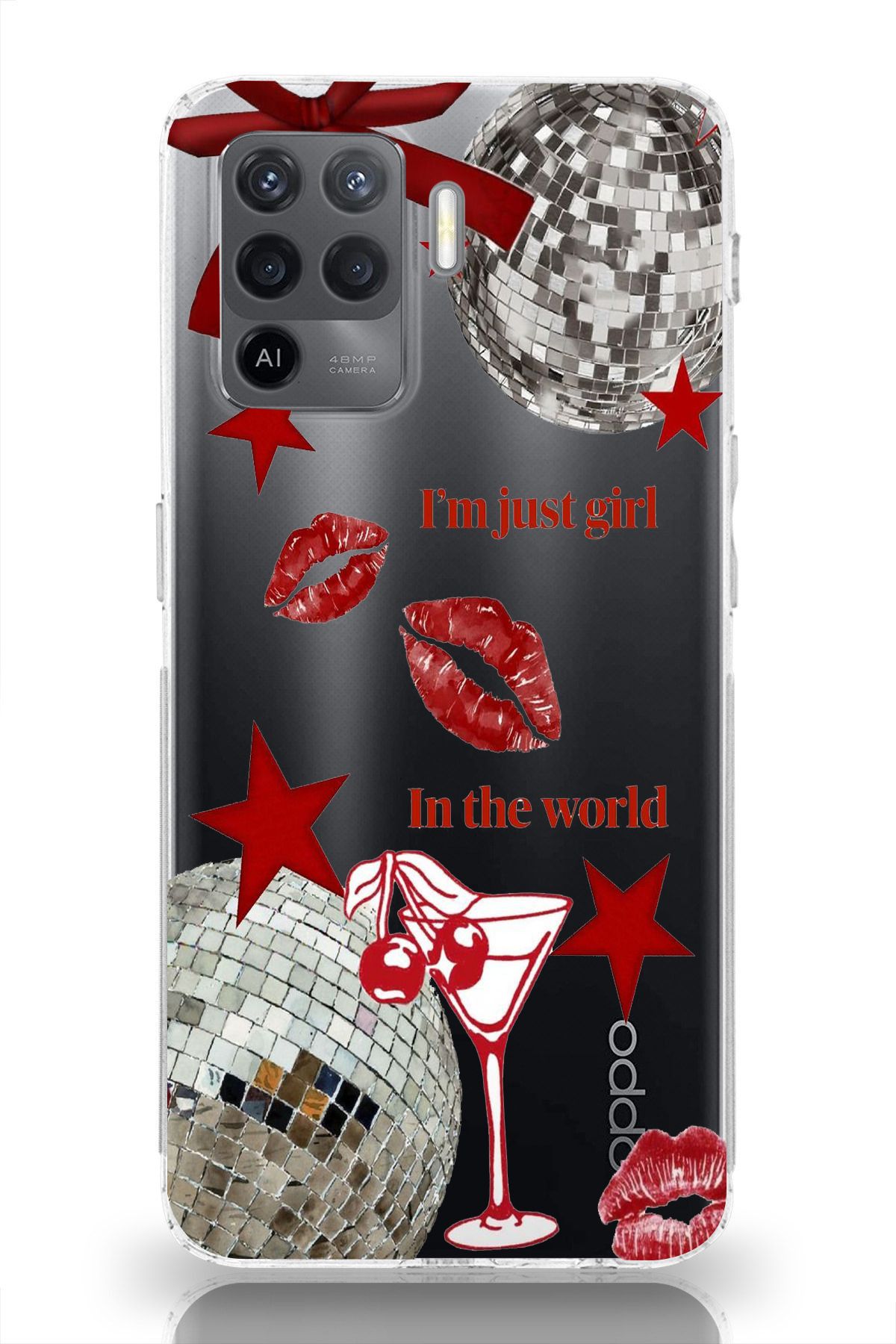 moonset Oppo Reno 5 Lite Uyumlu Im Just Girl Tasarımlı Baskılı Şeffaf Telefon Kılıfı