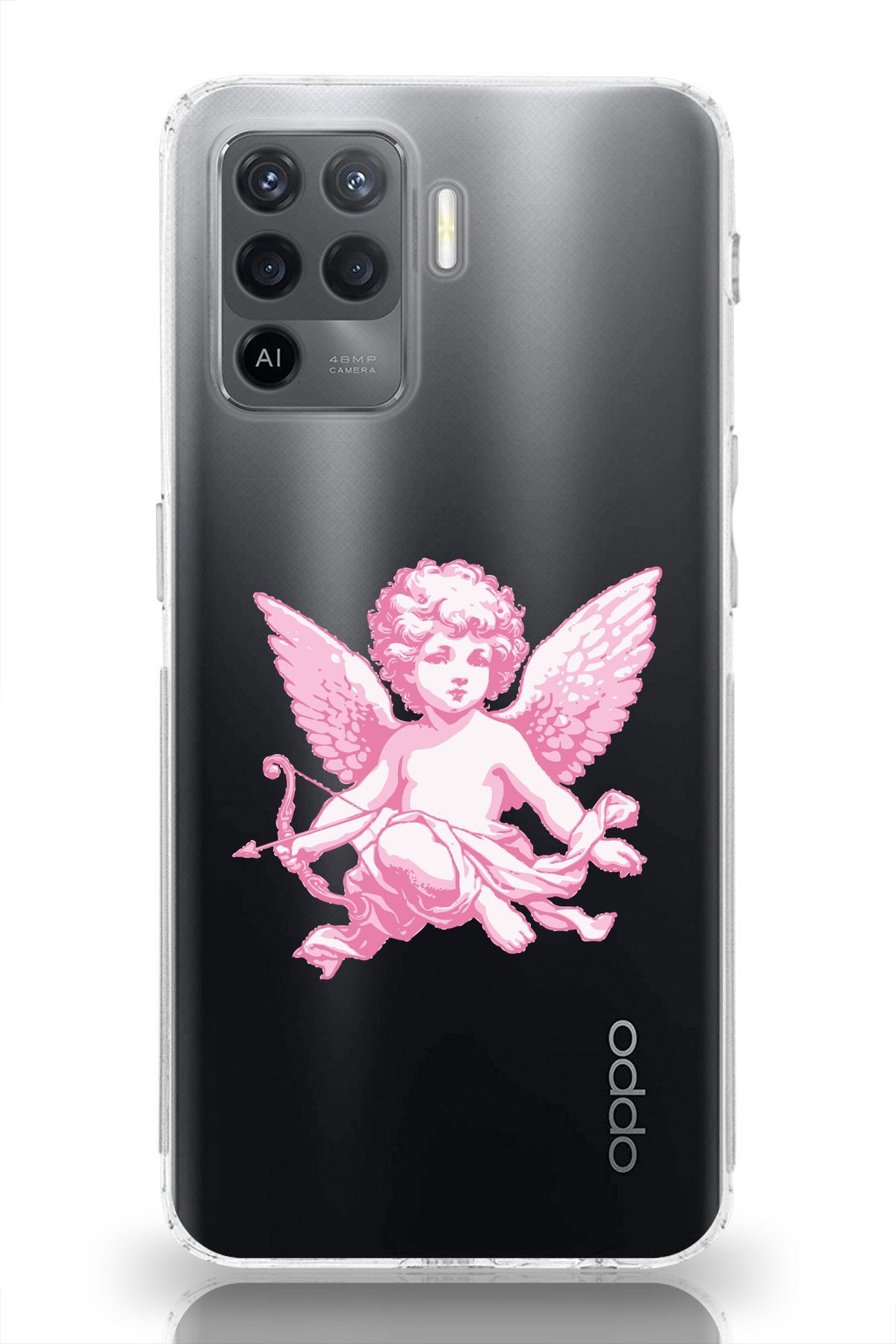 moonset Oppo Reno 5 Lite Uyumlu Melek Tasarımlı Baskılı Şeffaf Telefon Kılıfı