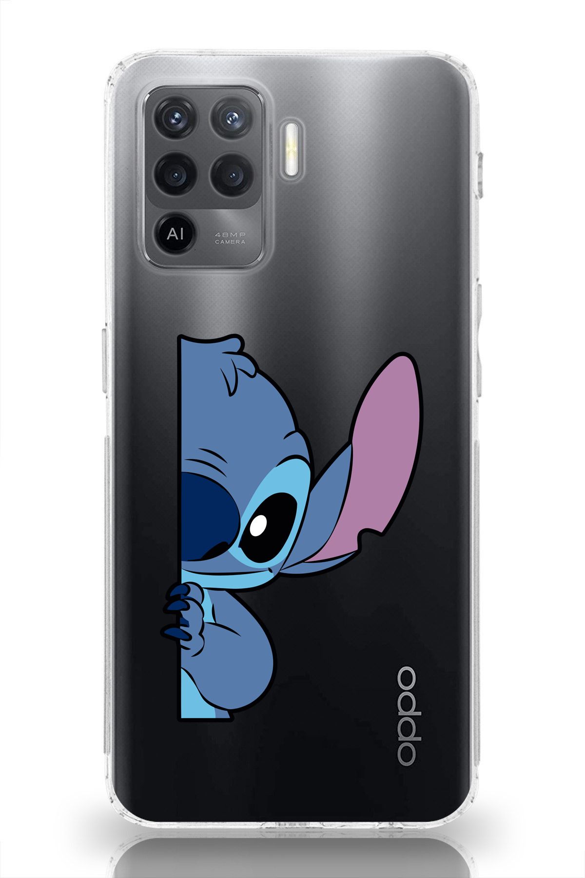 moonset Oppo Reno 5 Lite Uyumlu Stitch Tasarımlı Baskılı Şeffaf Telefon Kılıfı