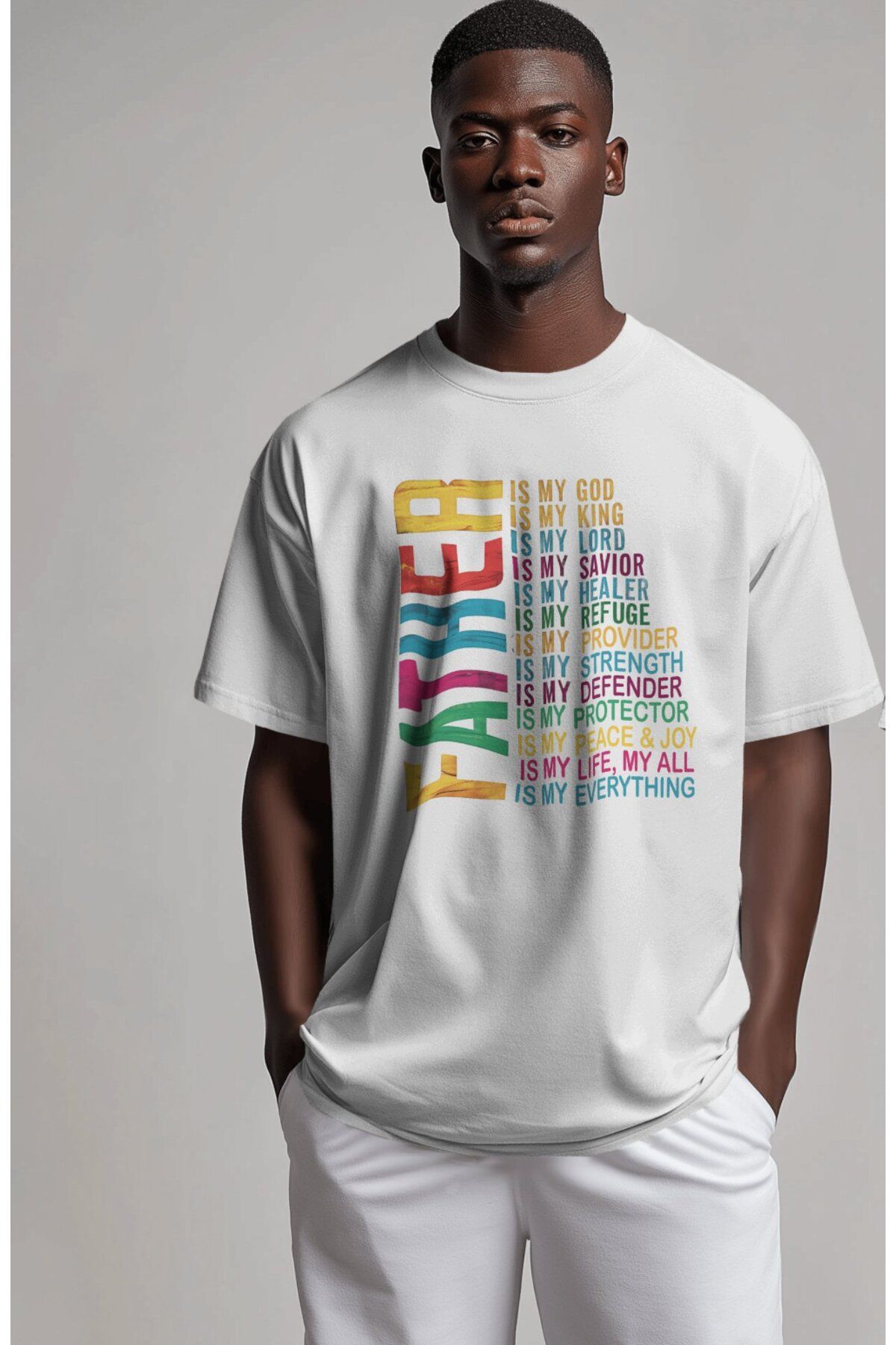 Fuddy Moda Renkli Father Baskılı Tişört, Oversize Babalar Günü Temalı T-Shirt