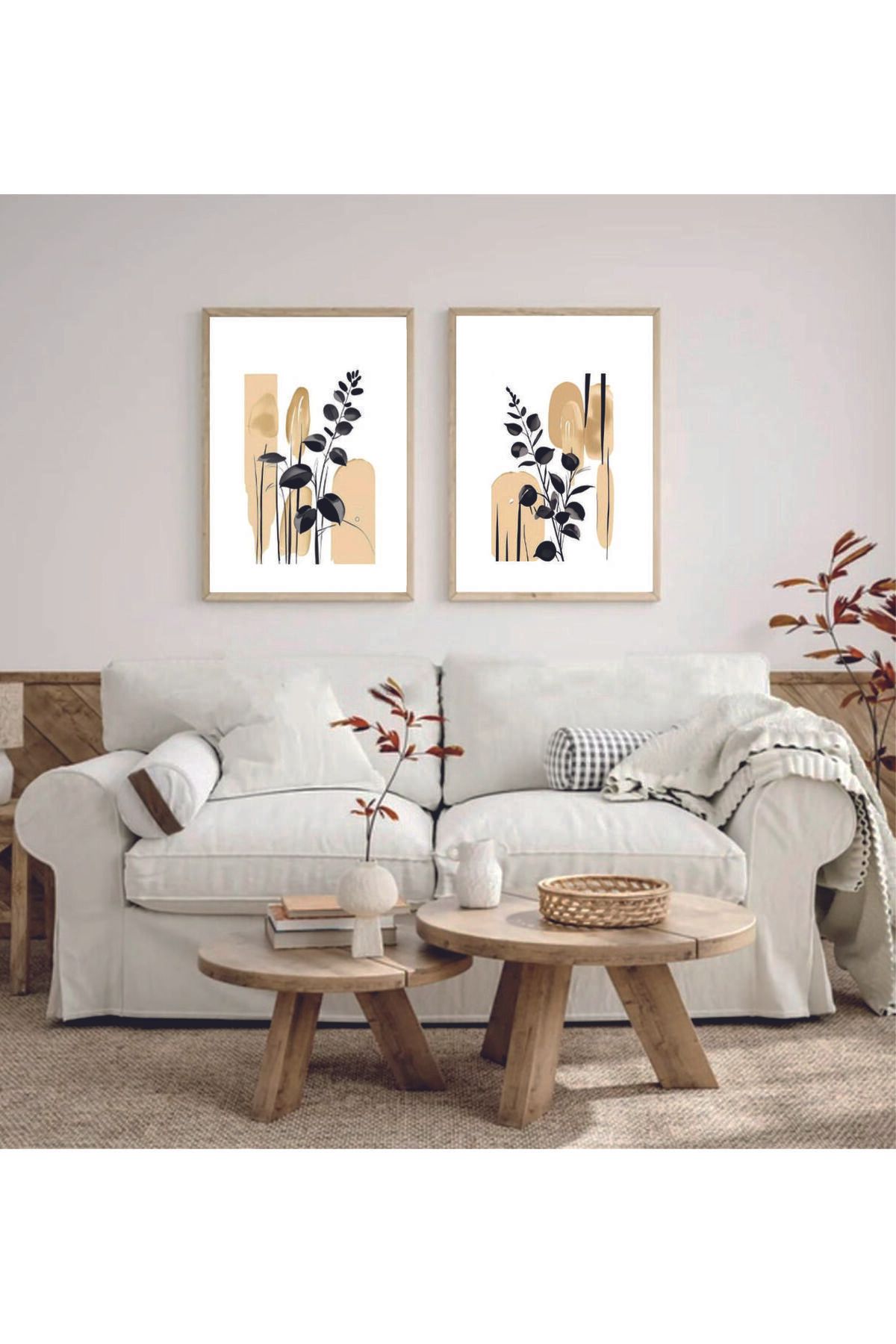 Artte Ahşap Çerçeveli Minimalist 2li Tablo Modern Bohem Duvar Dekoru