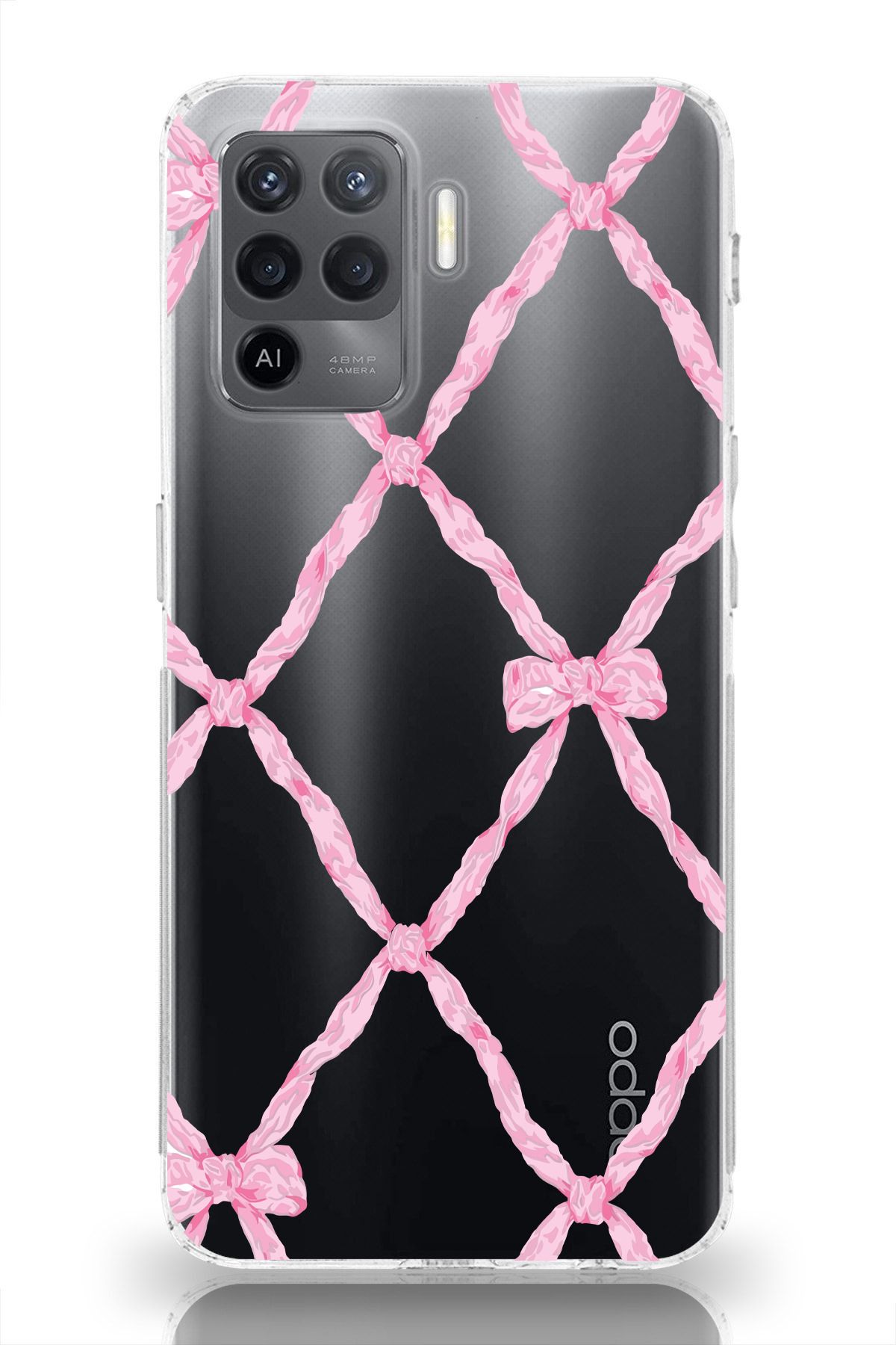 moonset Oppo Reno 5 Lite Uyumlu Fiyonk Tasarımlı Baskılı Şeffaf Telefon Kılıfı