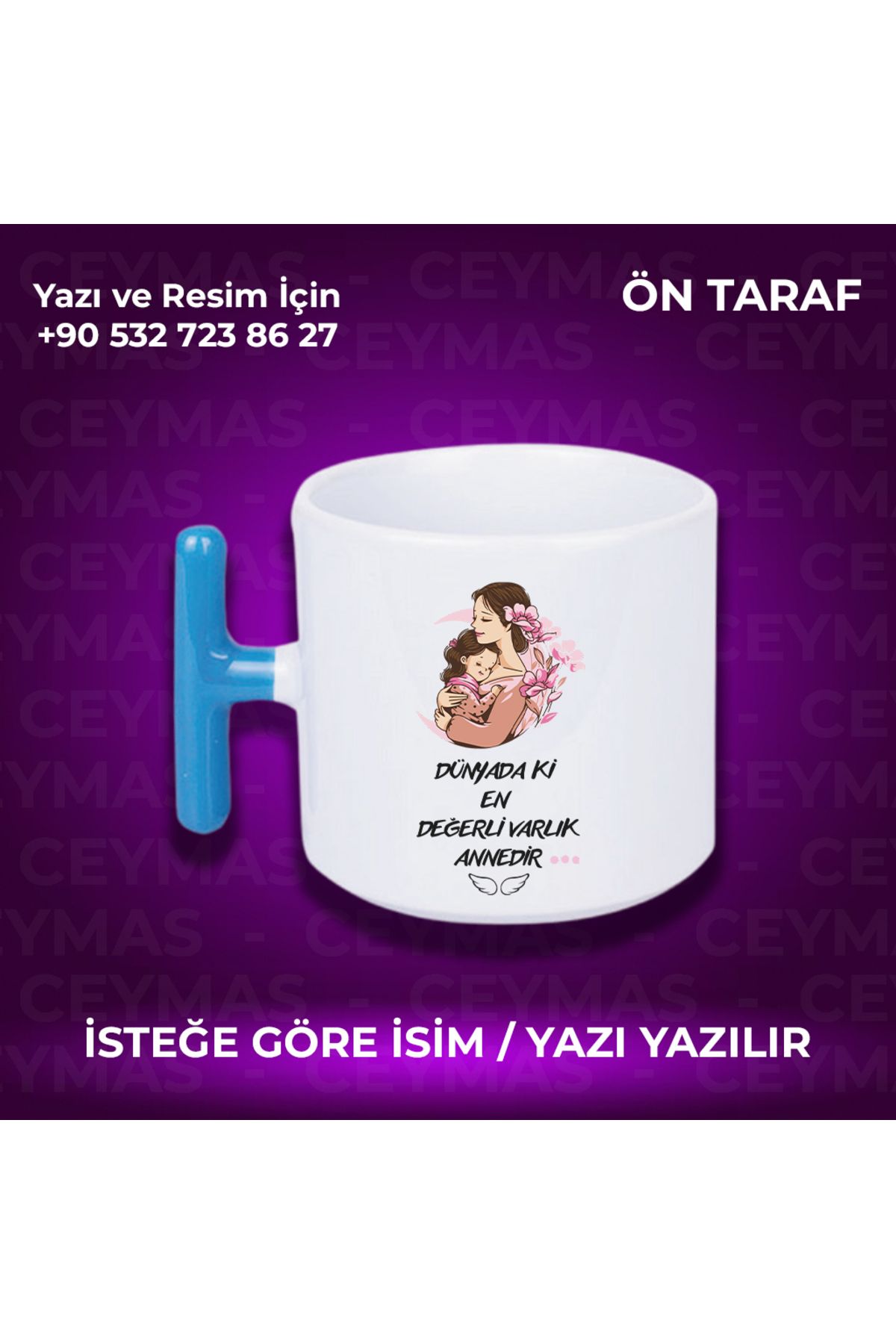 Ceymas Hediyelik Annelere Özel İsimli Anneler Günü Hediyelik Renkli Kupa Bardak