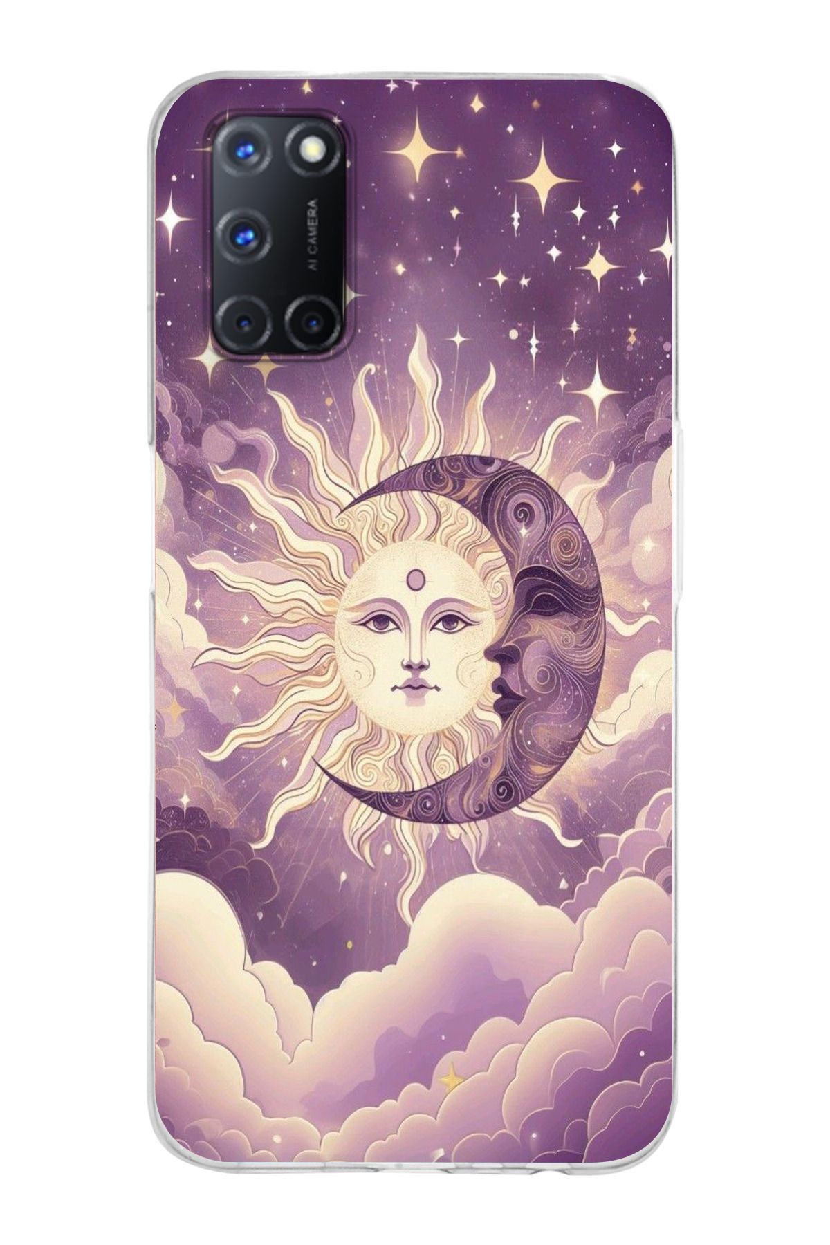 moonset Oppo A52 / A72 / A92 Uyumlu Ay ve Güneş Tasarımlı Baskılı Şeffaf Telefon Kılıfı