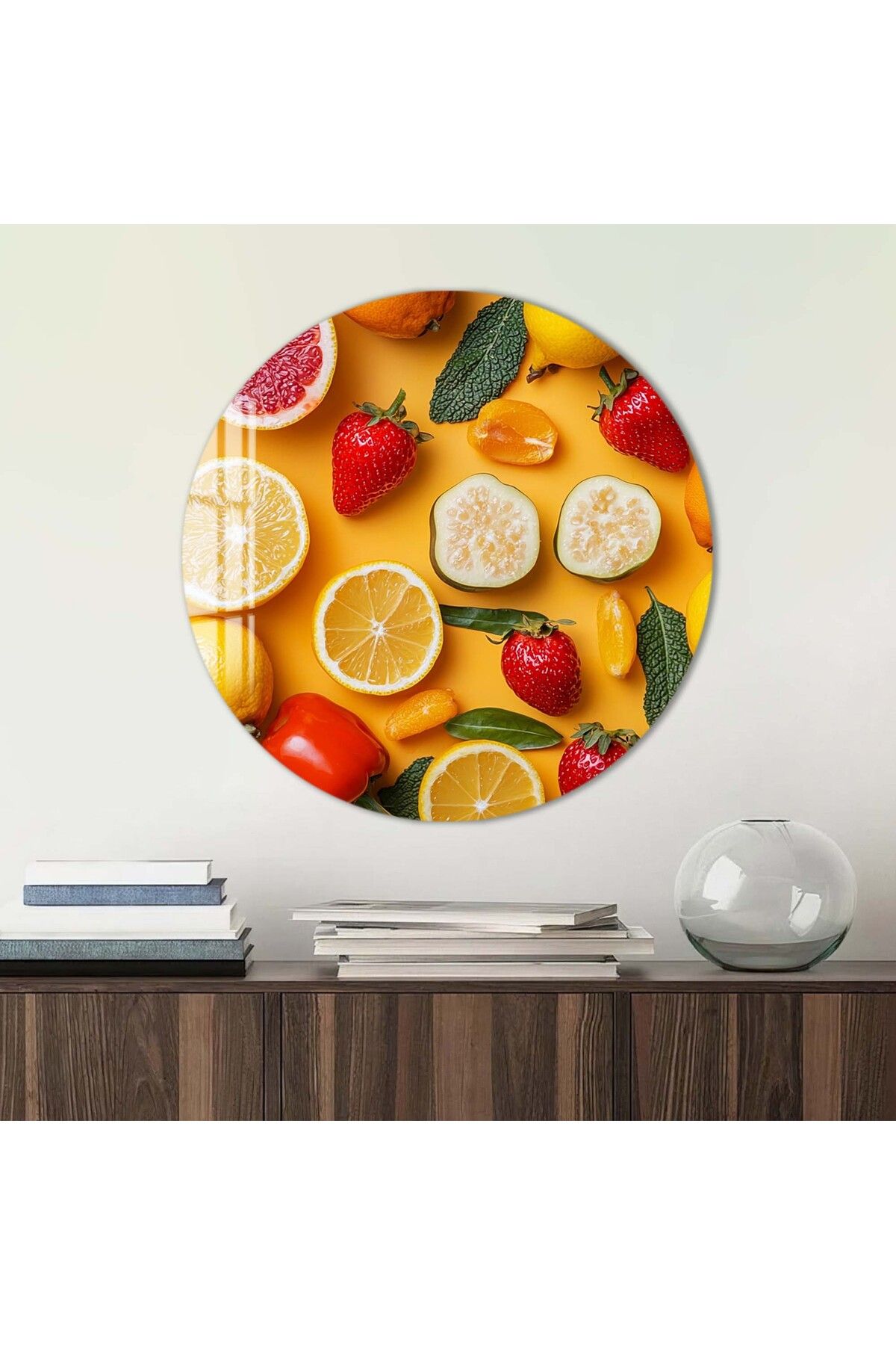 Artmate Yuvarlak Temperli Kırılmaz Çiçek Cam Tablo