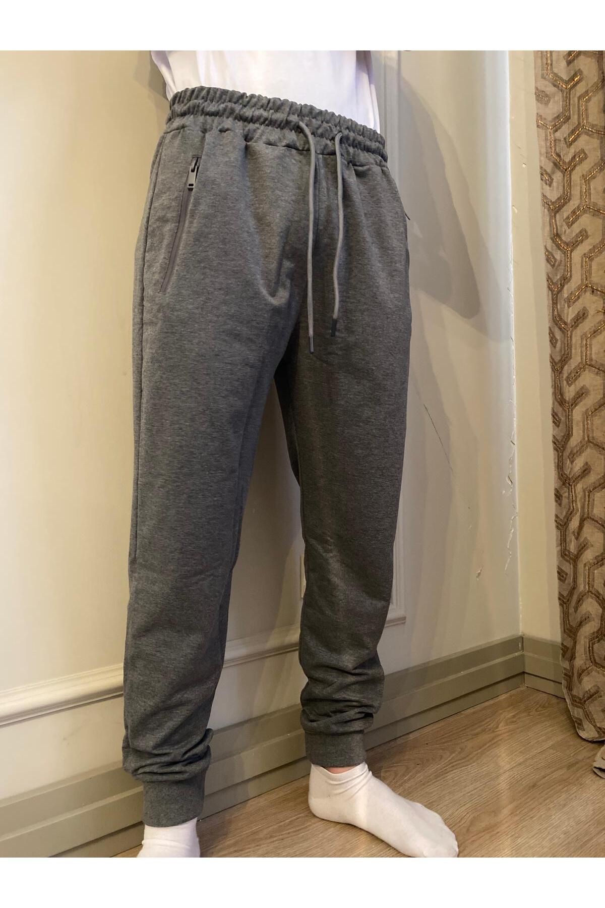 DÜVEN Erkek Siyah Standart Fit Normal Kesim 2 Iplik Cepli Cool & Comfort Pamuklu Jogger Eşofman Altı
