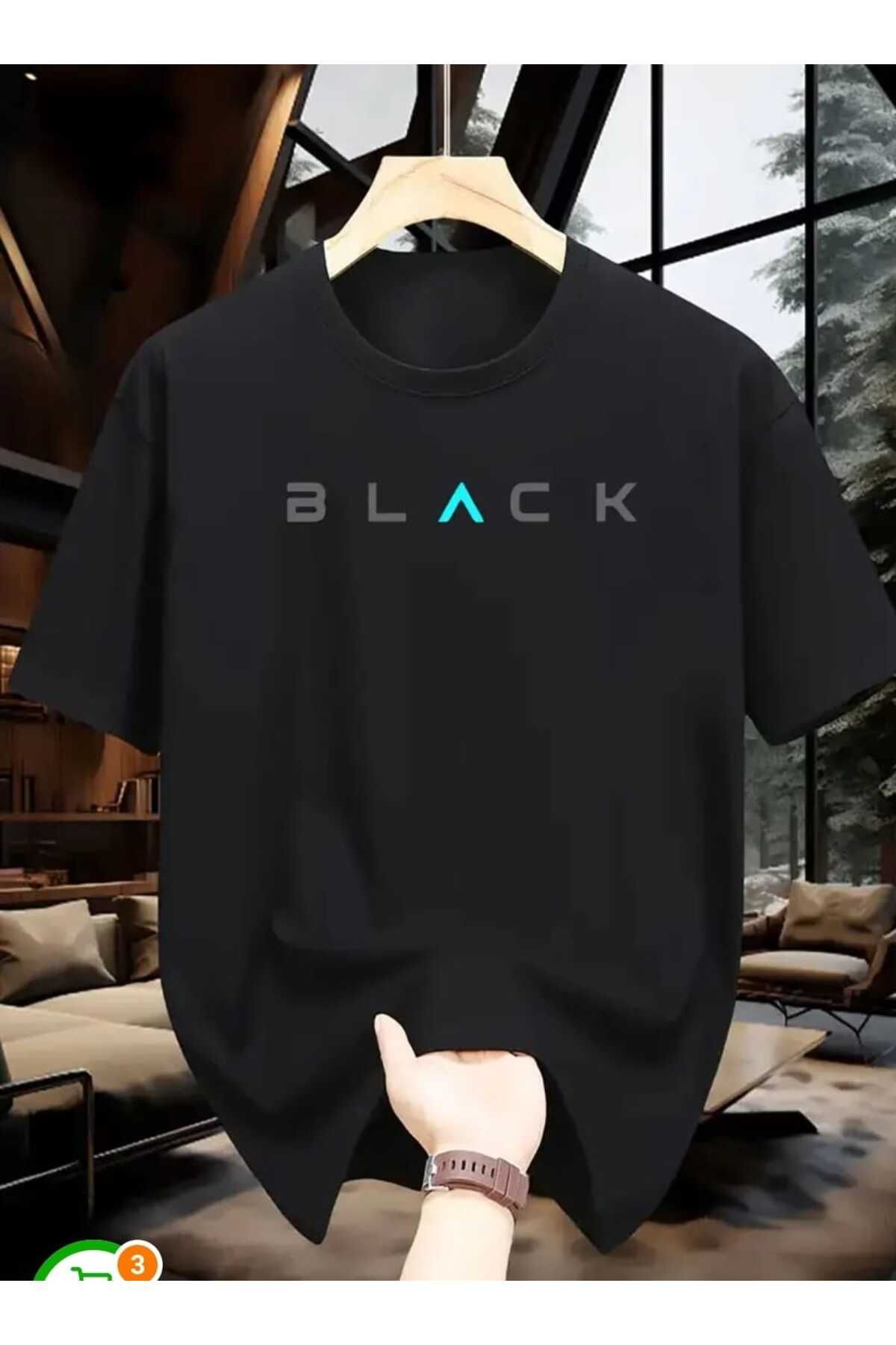 TekTarzz Unisex Erkek Black Baskı Tasarımlı Tshirt